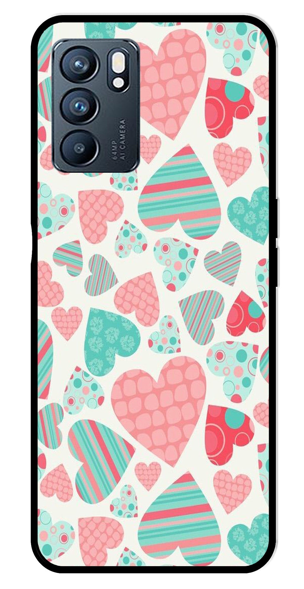 Hearts Pattern Metal Mobile Case for Oppo Reno 6 5G Hearts Pattern Metal Mobile Case for Oppo Reno 6 5G (Design No -22)