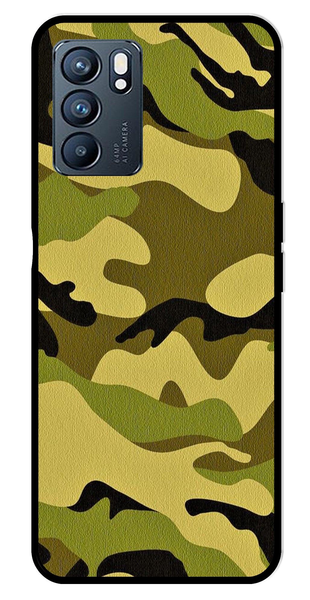 Army Pattern Metal Mobile Case for Oppo Reno 6 5G Army Pattern Metal Mobile Case for Oppo Reno 6 5G (Design No -35)