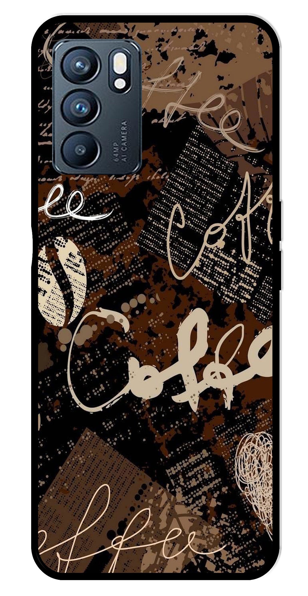 Coffee Pattern Metal Mobile Case for Oppo Reno 6 5G Coffee Pattern Metal Mobile Case for Oppo Reno 6 5G (Design No -37)