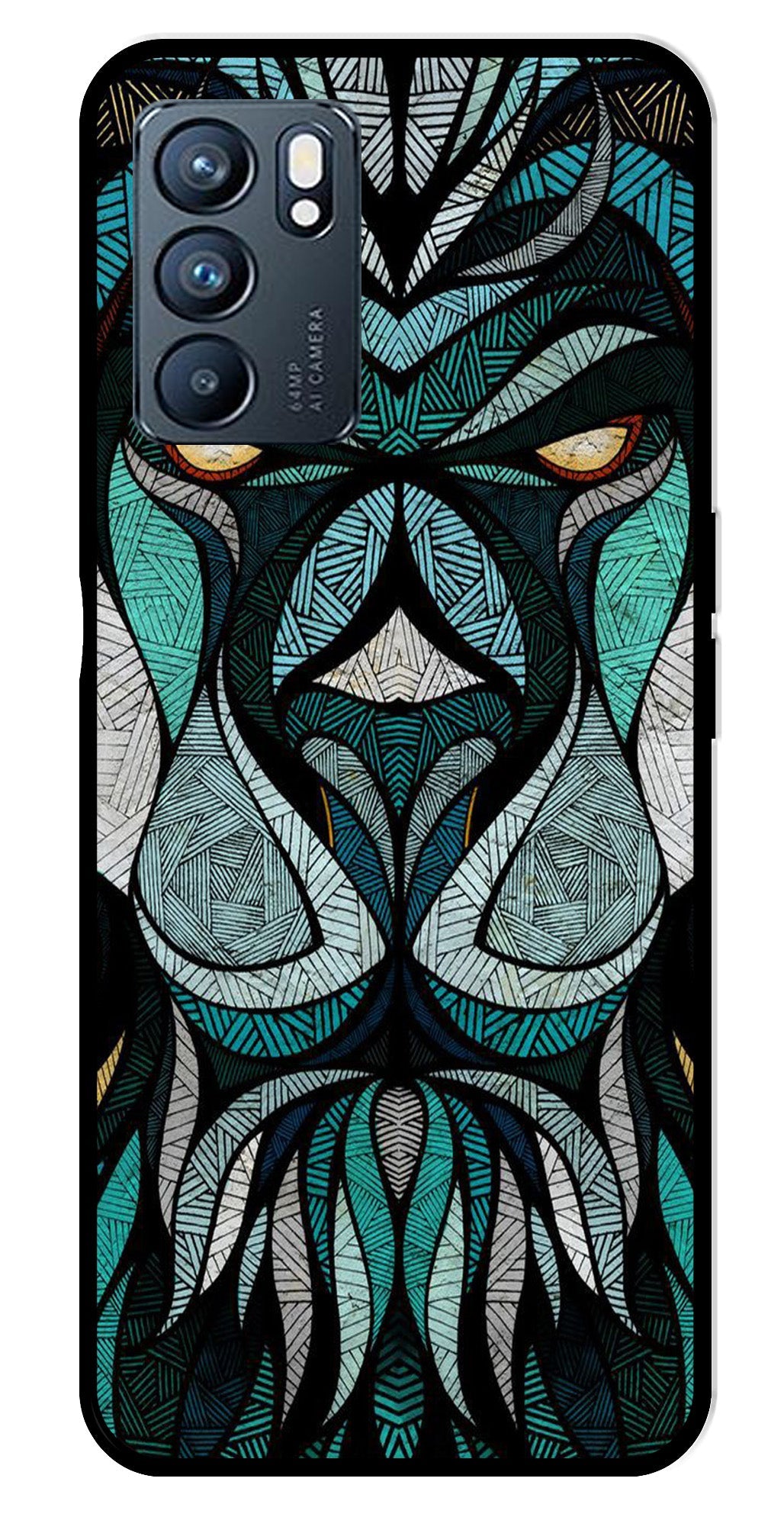 Lion Pattern Metal Mobile Case for Oppo Reno 6 5G Lion Pattern Metal Mobile Case for Oppo Reno 6 5G (Design No -40)