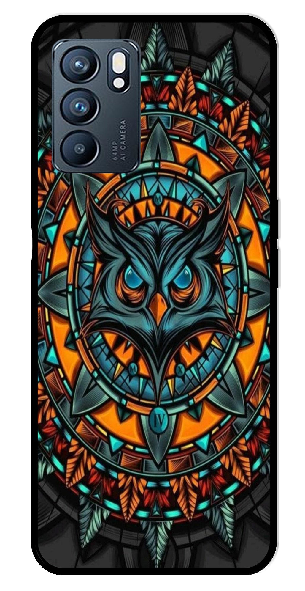 Owl Pattern Metal Mobile Case for Oppo Reno 6 5G Owl Pattern Metal Mobile Case for Oppo Reno 6 5G (Design No -42)
