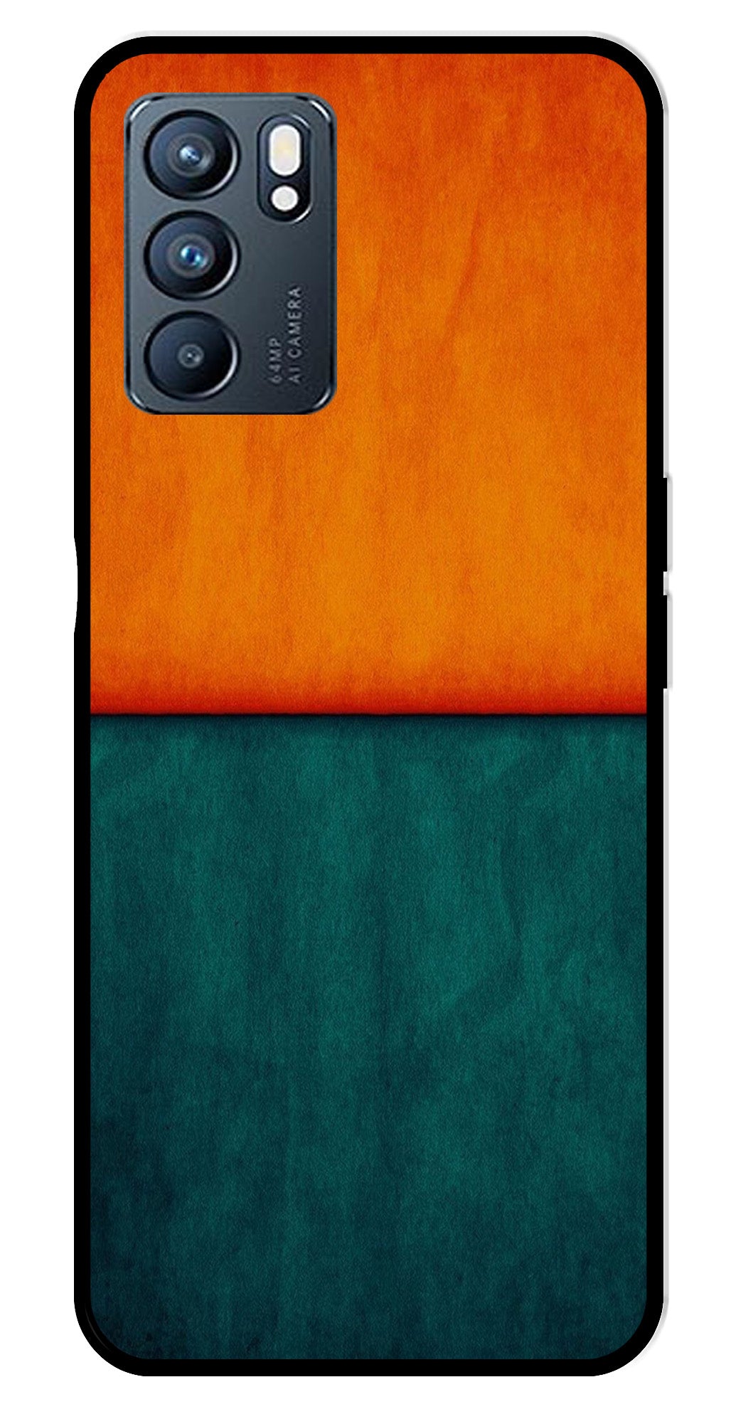 Orange Green Pattern Metal Mobile Case for Oppo Reno 6 5G Orange Green Pattern Metal Mobile Case for Oppo Reno 6 5G (Design No -45)
