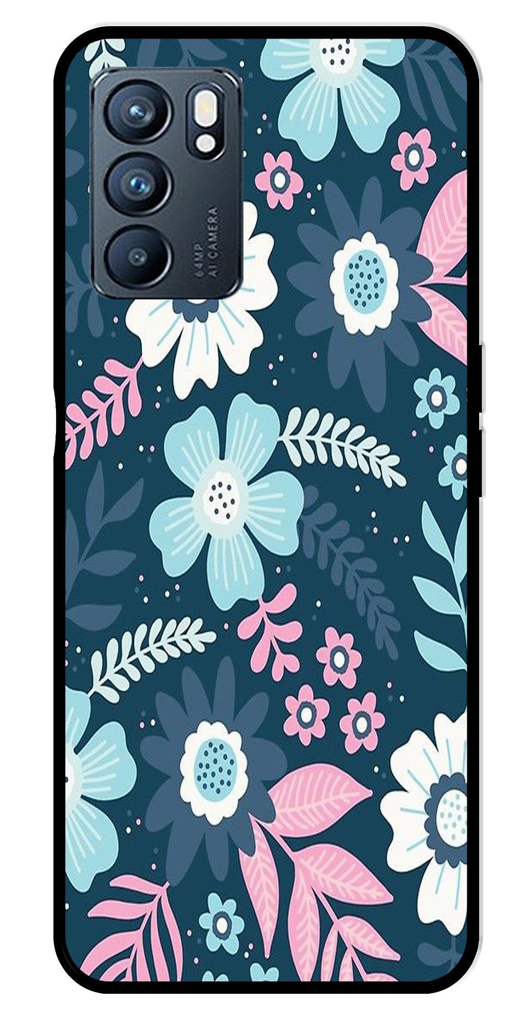 Flower Leaves Design Metal Mobile Case for Oppo Reno 6 5G (Design No -50)