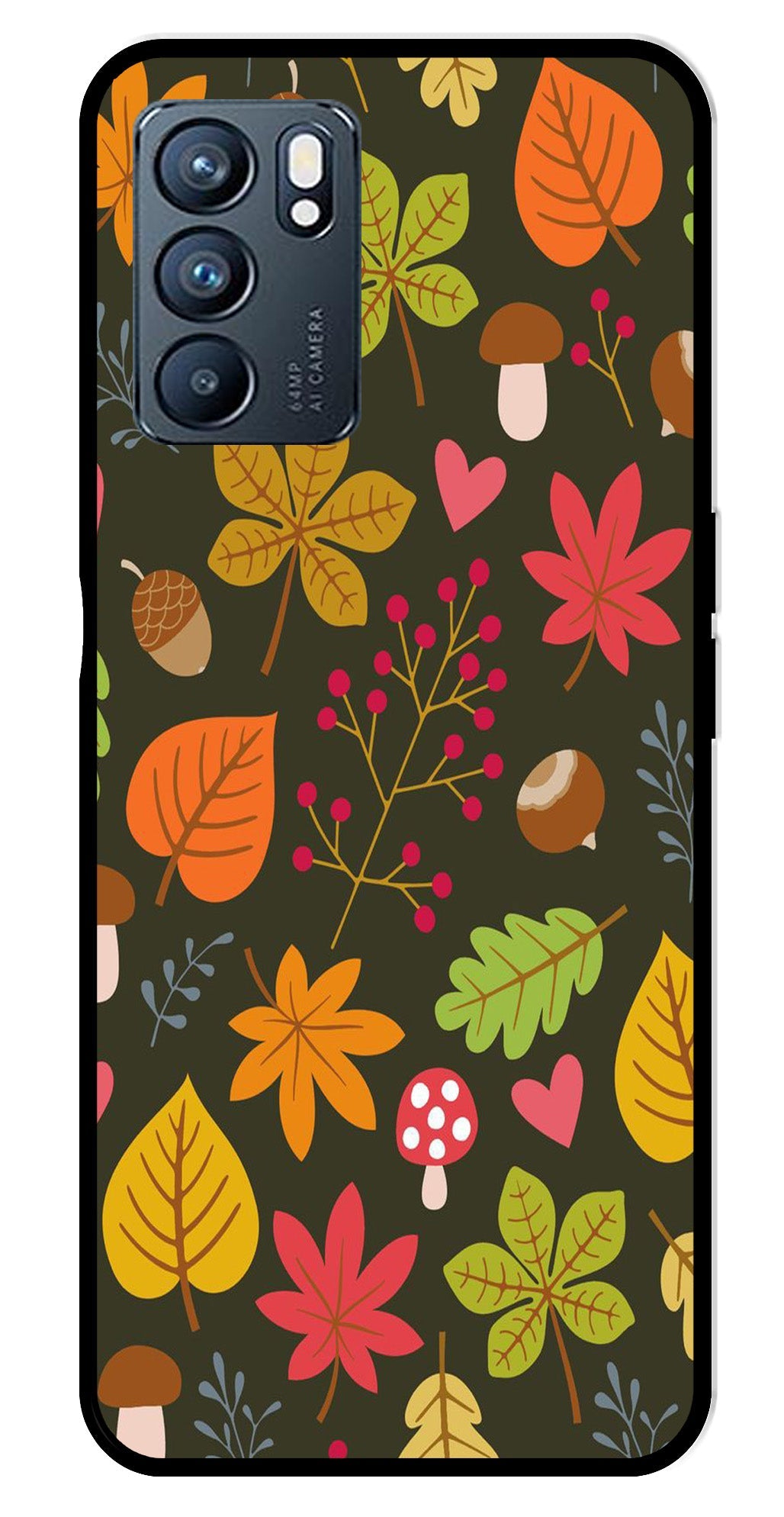 Leaves Design Metal Mobile Case for Oppo Reno 6 5G Leaves Design Metal Mobile Case for Oppo Reno 6 5G (Design No -51)