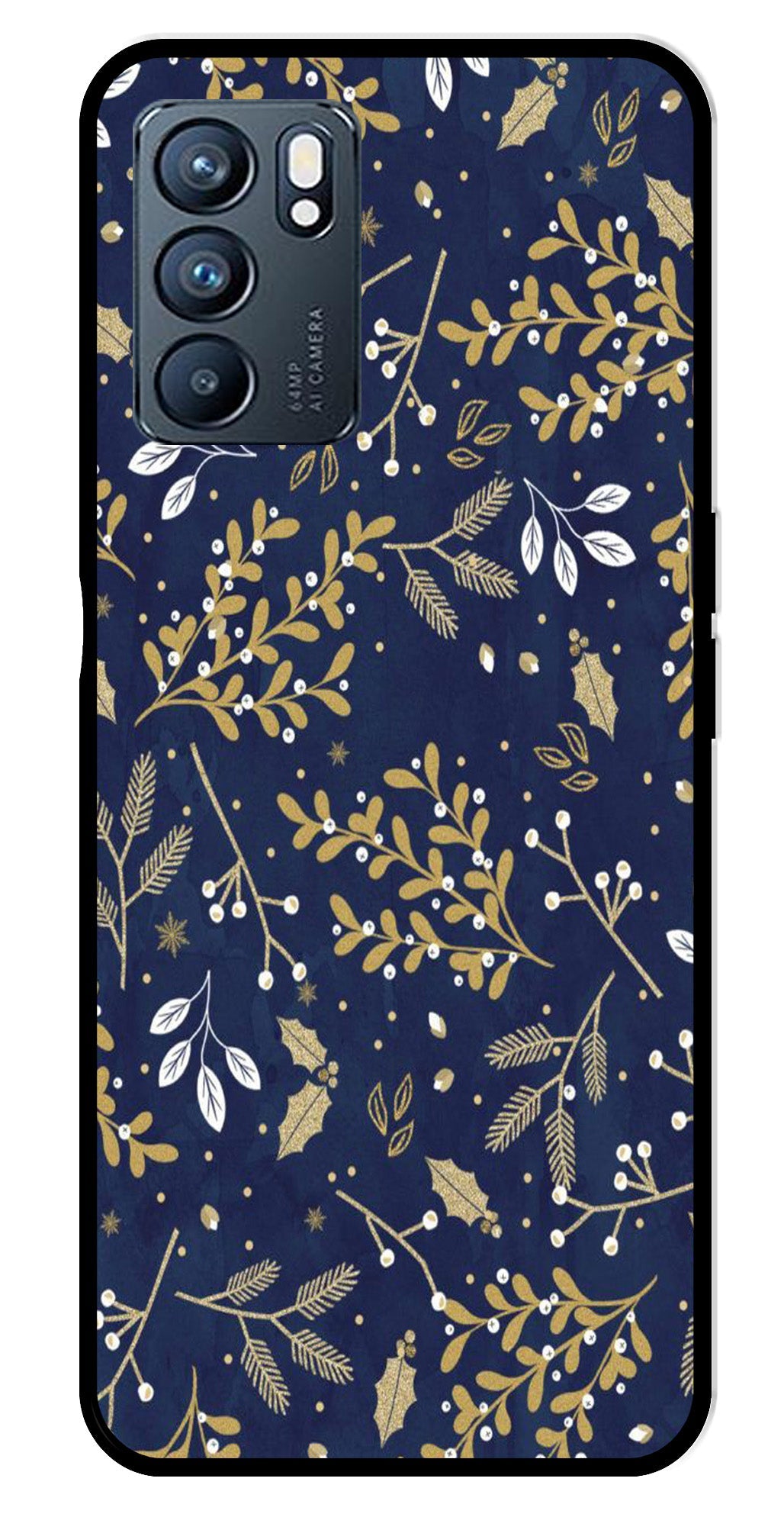 Floral Pattern Metal Mobile Case for Oppo Reno 6 5G Floral Pattern Metal Mobile Case for Oppo Reno 6 5G (Design No -52)