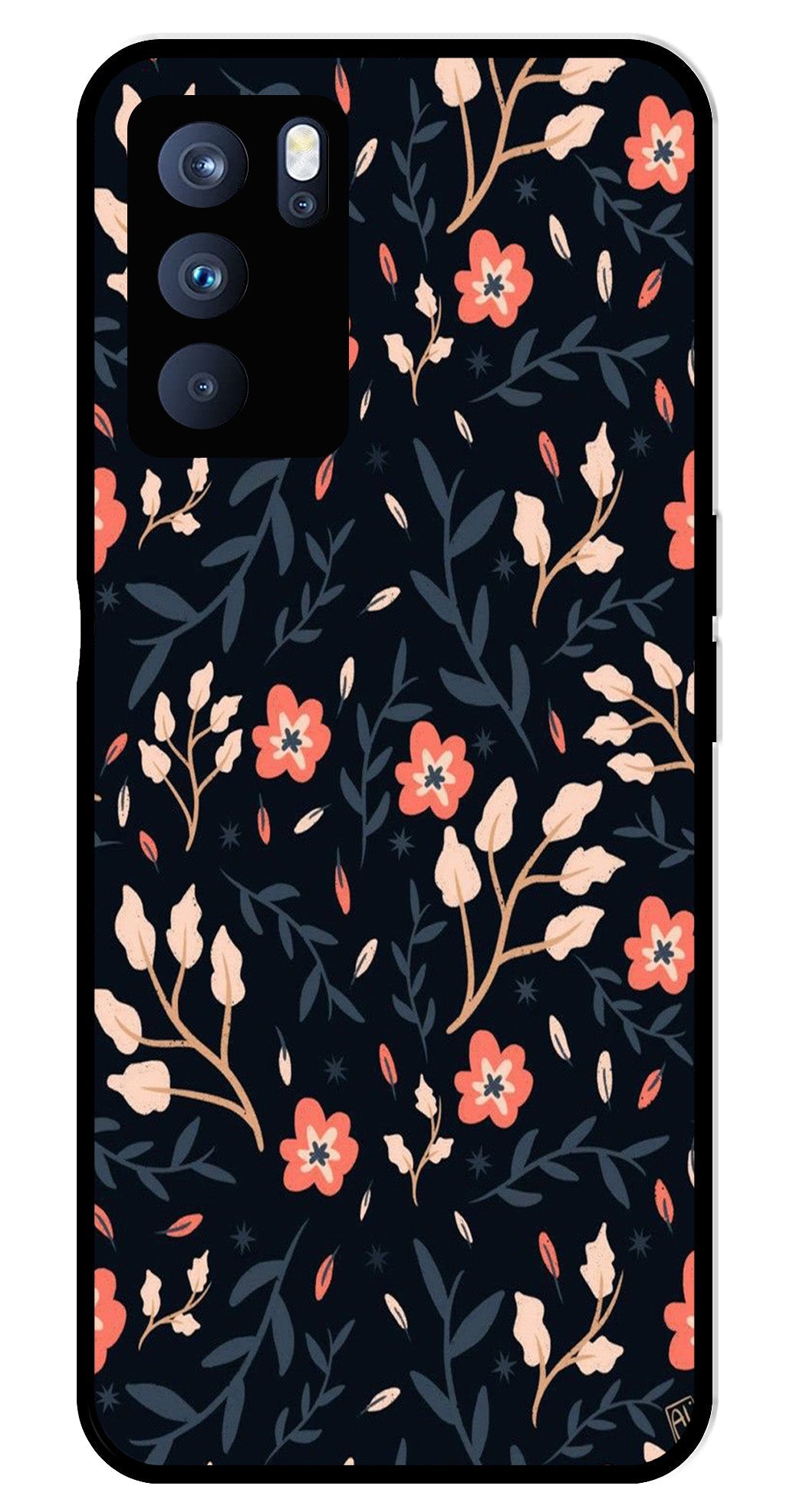 Floral Pattern Metal Mobile Case for Oppo Reno 6 Pro 5G Floral Pattern Metal Mobile Case for Oppo Reno 6 Pro 5G (Design No -10)