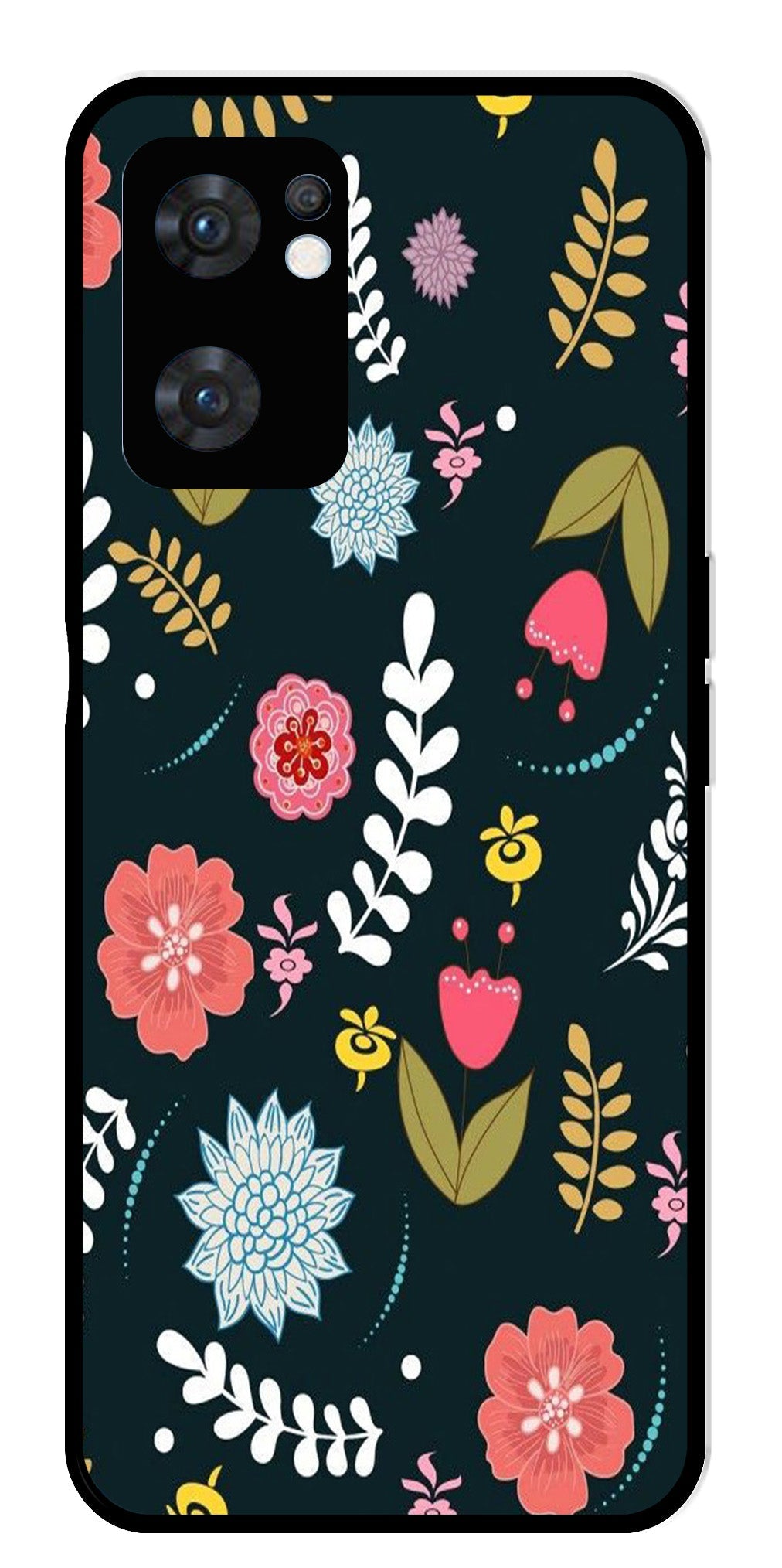 Floral Pattern2 Metal Mobile Case for Oppo Reno 7 5G Floral Pattern2 Metal Mobile Case for Oppo Reno 7 5G (Design No -12)