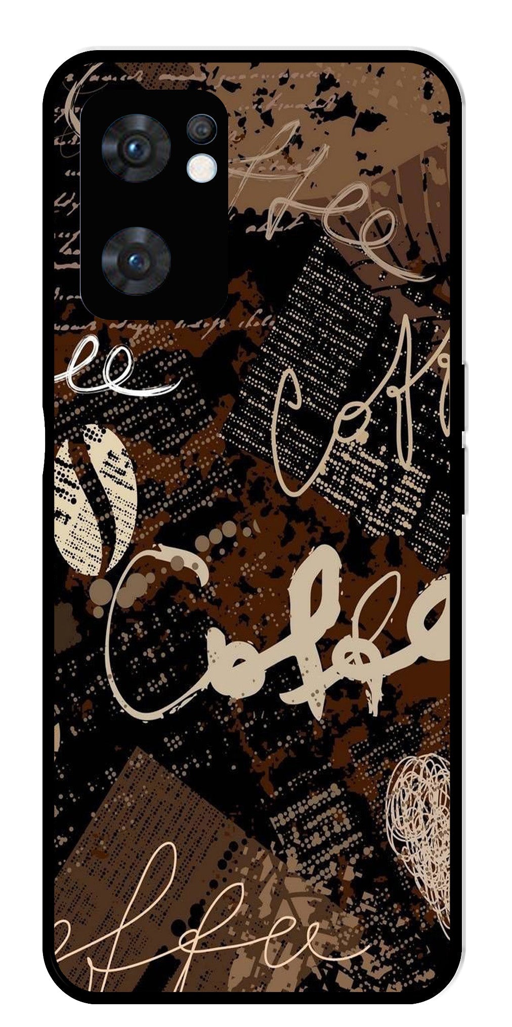 Coffee Pattern Metal Mobile Case for Oppo Reno 7 5G Coffee Pattern Metal Mobile Case for Oppo Reno 7 5G (Design No -37)