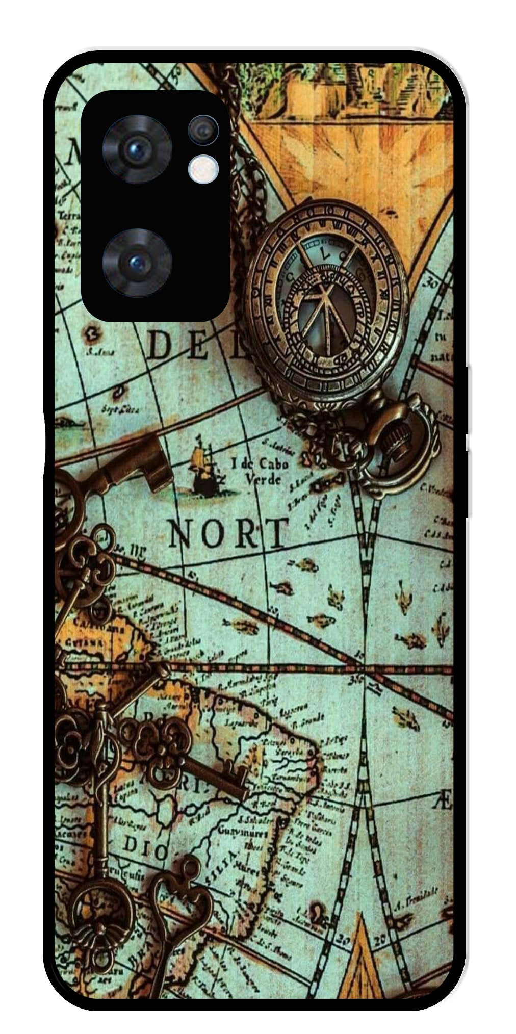 Map Design Metal Mobile Case for Oppo Reno 7 5G (Design No -54)