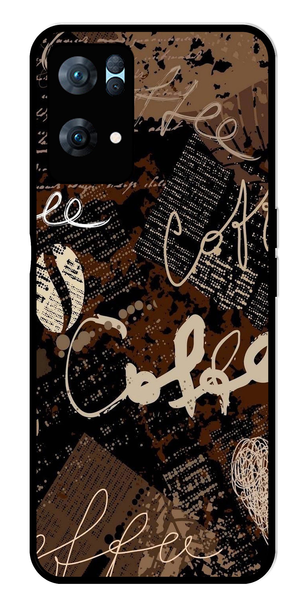 Coffee Pattern Metal Mobile Case for Oppo Reno 7 Pro 5G Coffee Pattern Metal Mobile Case for Oppo Reno 7 Pro 5G (Design No -37)