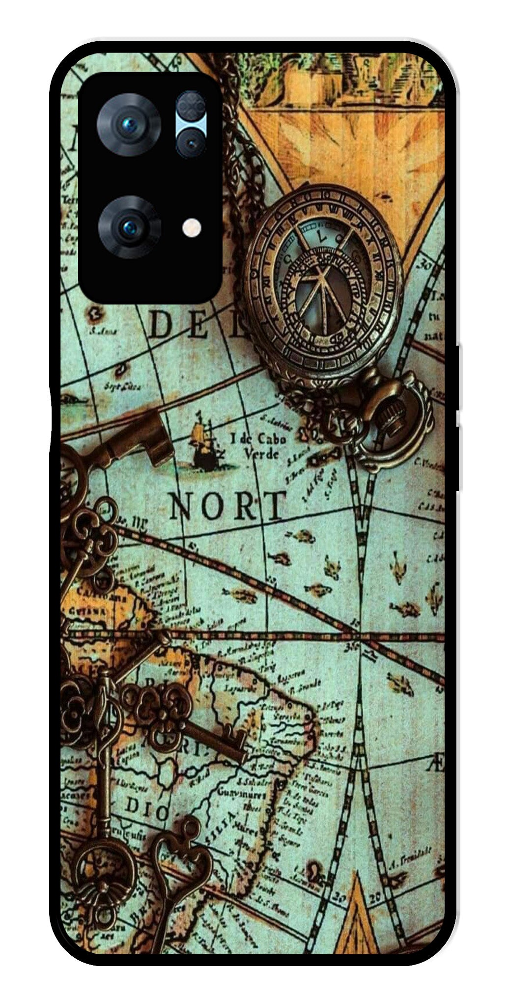 Map Design Metal Mobile Case for Oppo Reno 7 Pro 5G (Design No -54)