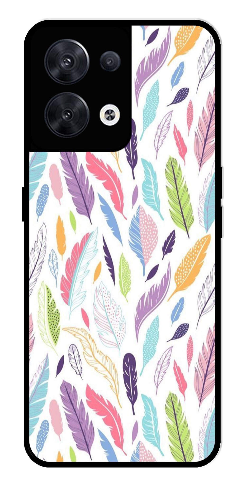 Colorful Feathers Metal Mobile Case for Oppo Reno 8 5G Colorful Feathers Metal Mobile Case for Oppo Reno 8 5G (Design No -06)