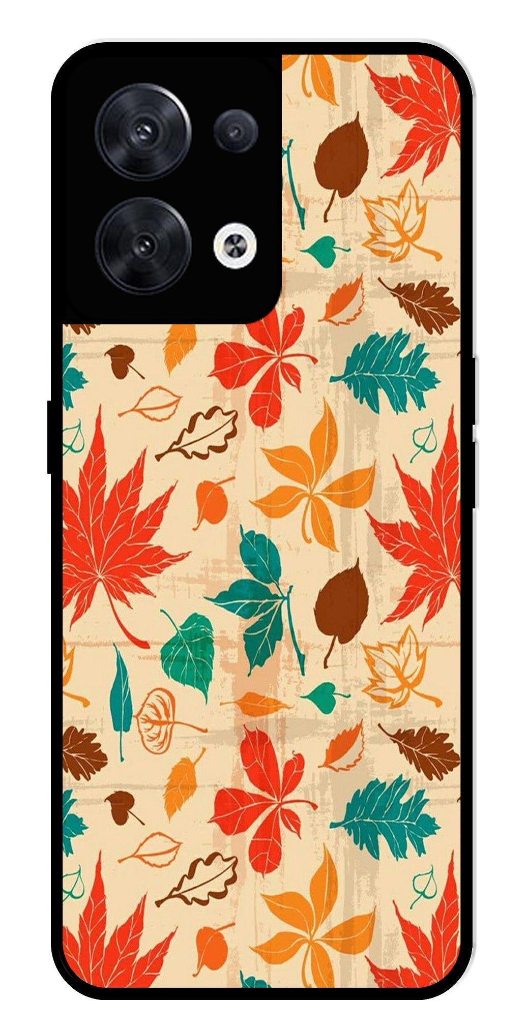 Leafs Design Metal Mobile Case for Oppo Reno 8 5G Leafs Design Metal Mobile Case for Oppo Reno 8 5G (Design No -14)