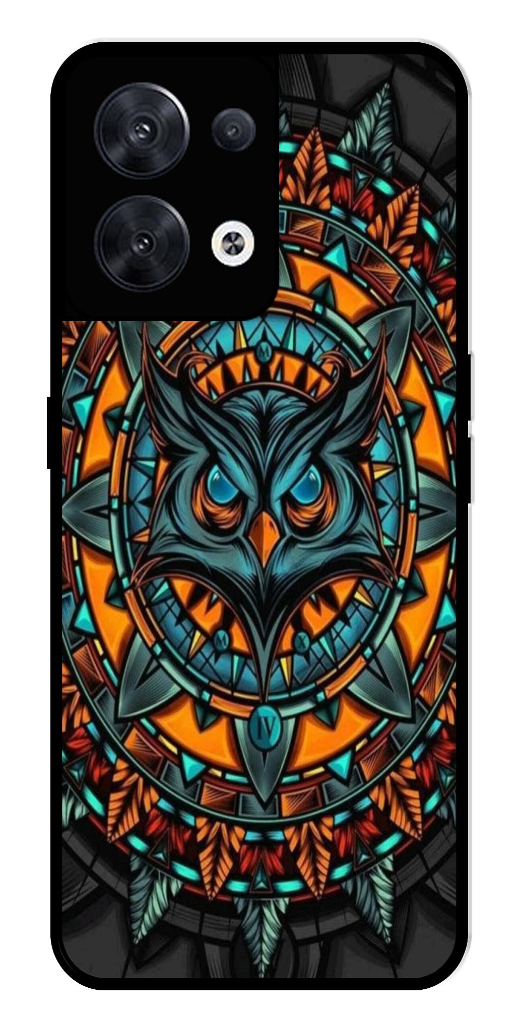 Owl Pattern Metal Mobile Case for Oppo Reno 8 5G Owl Pattern Metal Mobile Case for Oppo Reno 8 5G (Design No -42)