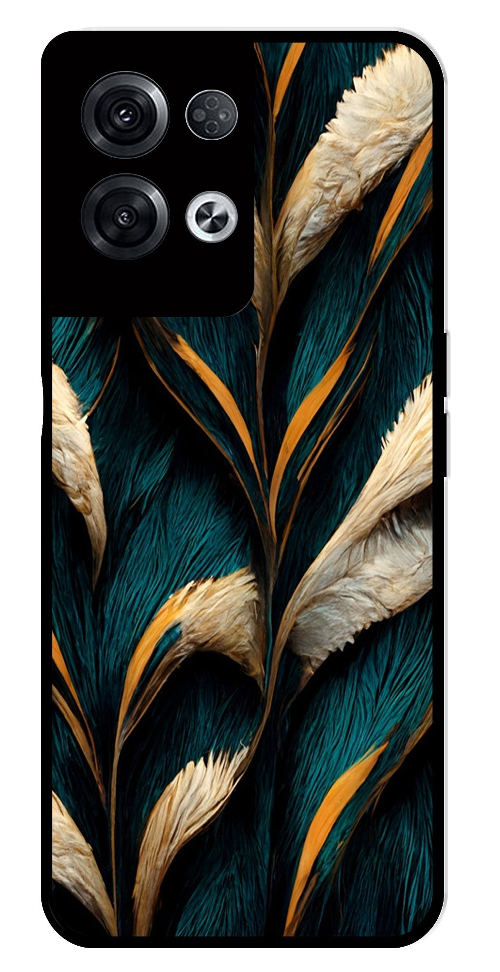 Feathers Metal Mobile Case for Oppo Reno 8 Pro 5G Feathers Metal Mobile Case for Oppo Reno 8 Pro 5G (Design No -30)