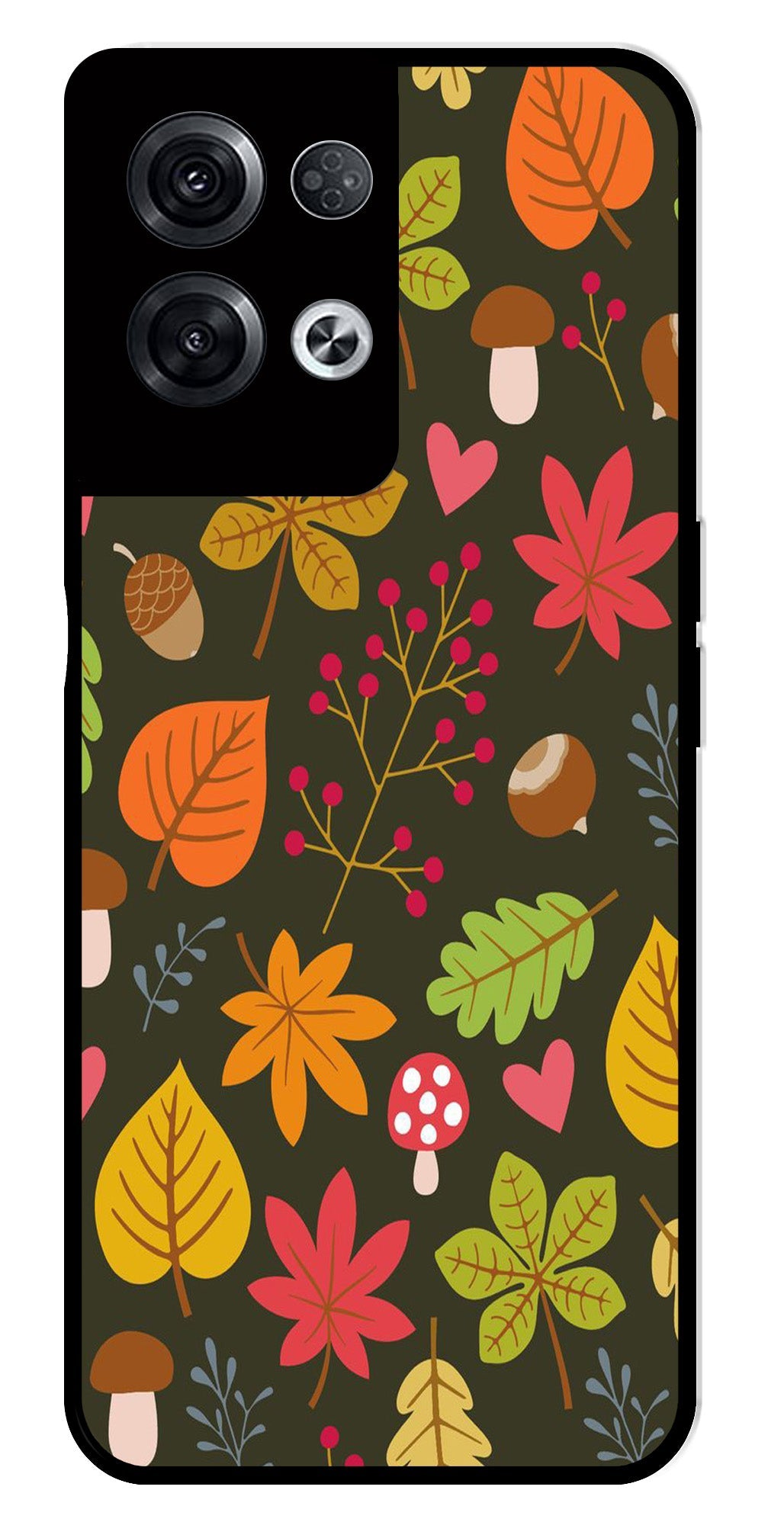 Leaves Design Metal Mobile Case for Oppo Reno 8 Pro 5G (Design No -51)