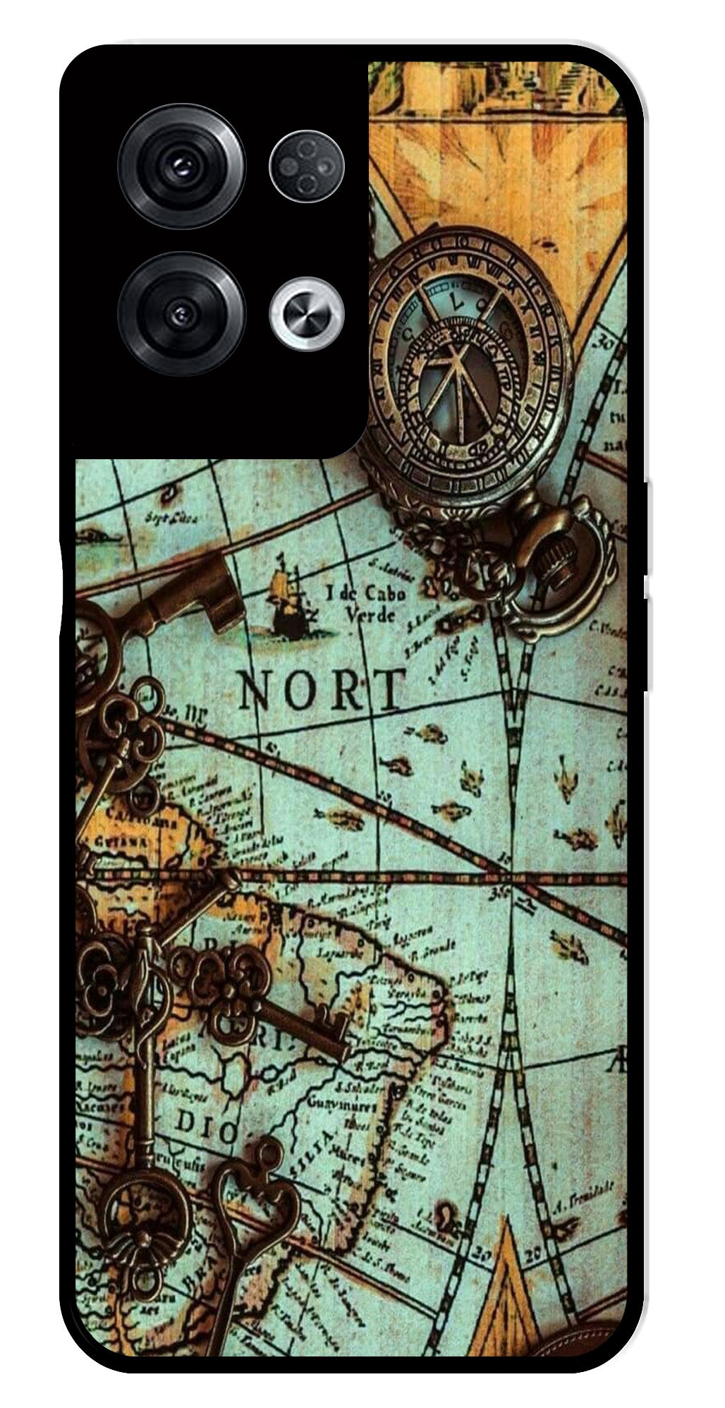 Map Design Metal Mobile Case for Oppo Reno 8 Pro 5G (Design No -54)