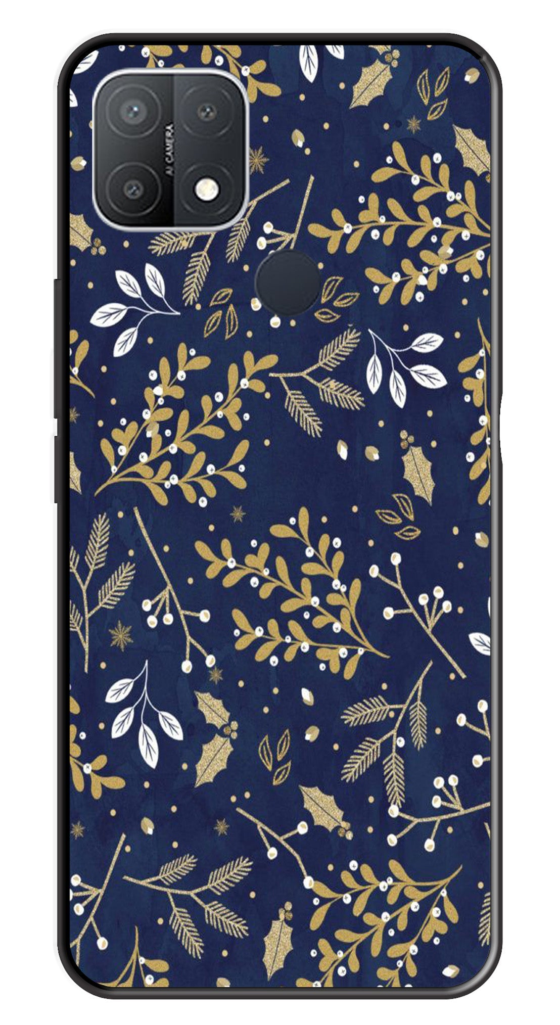 Floral Pattern Metal Mobile Case for Oppo A15 (Design No -52)