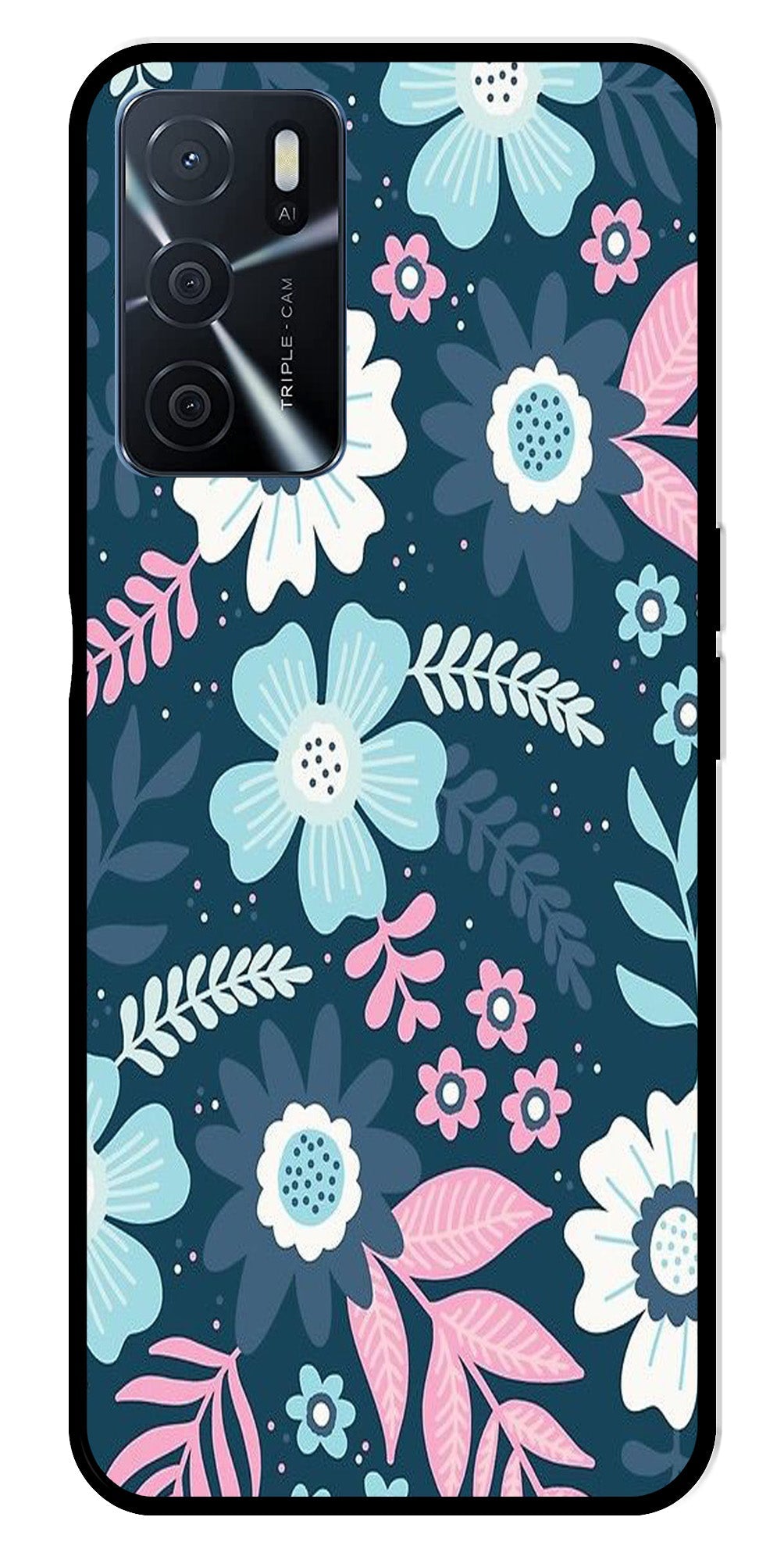 Flower Leaves Design Metal Mobile Case for Oppo A16 (Design No -50)