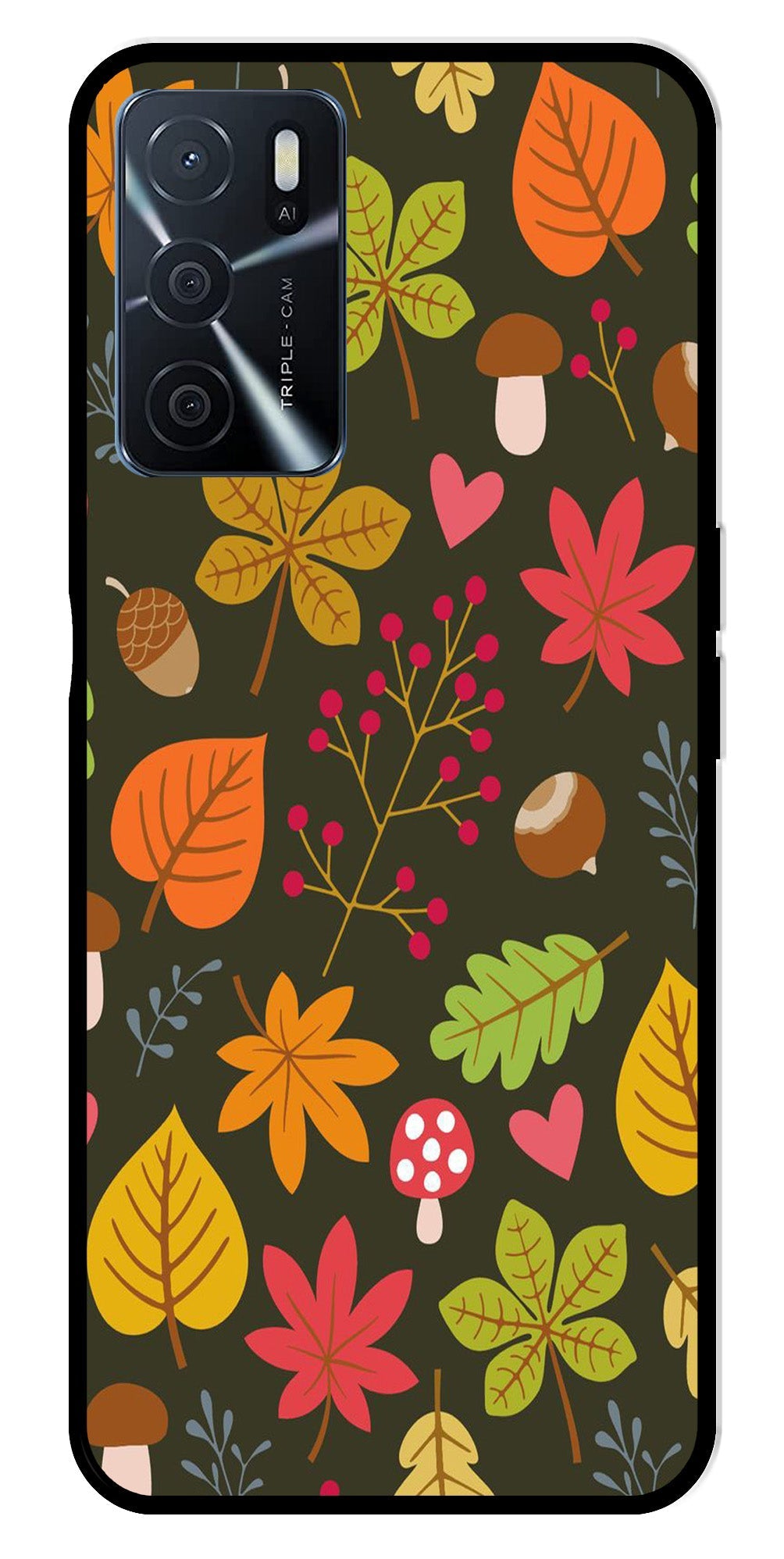 Leaves Design Metal Mobile Case for Oppo A16 (Design No -51)