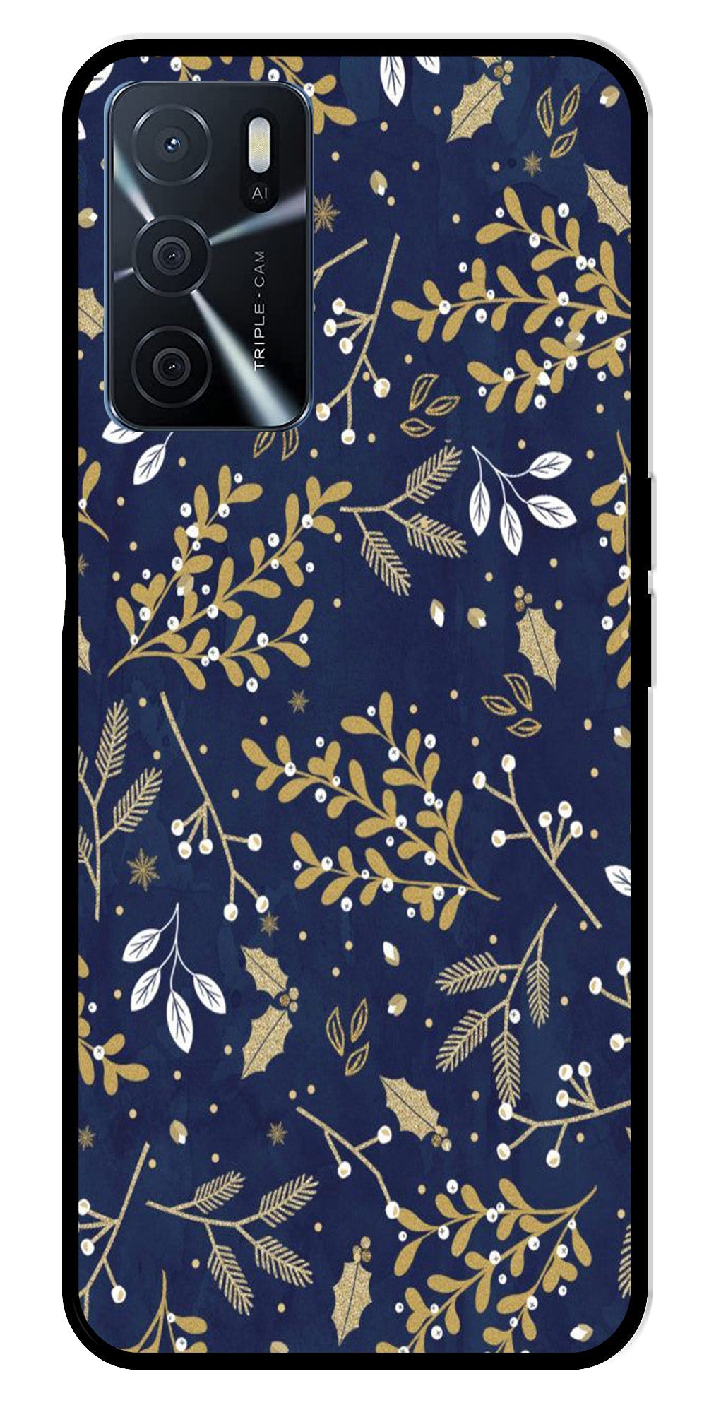 Floral Pattern Metal Mobile Case for Oppo A16 (Design No -52)