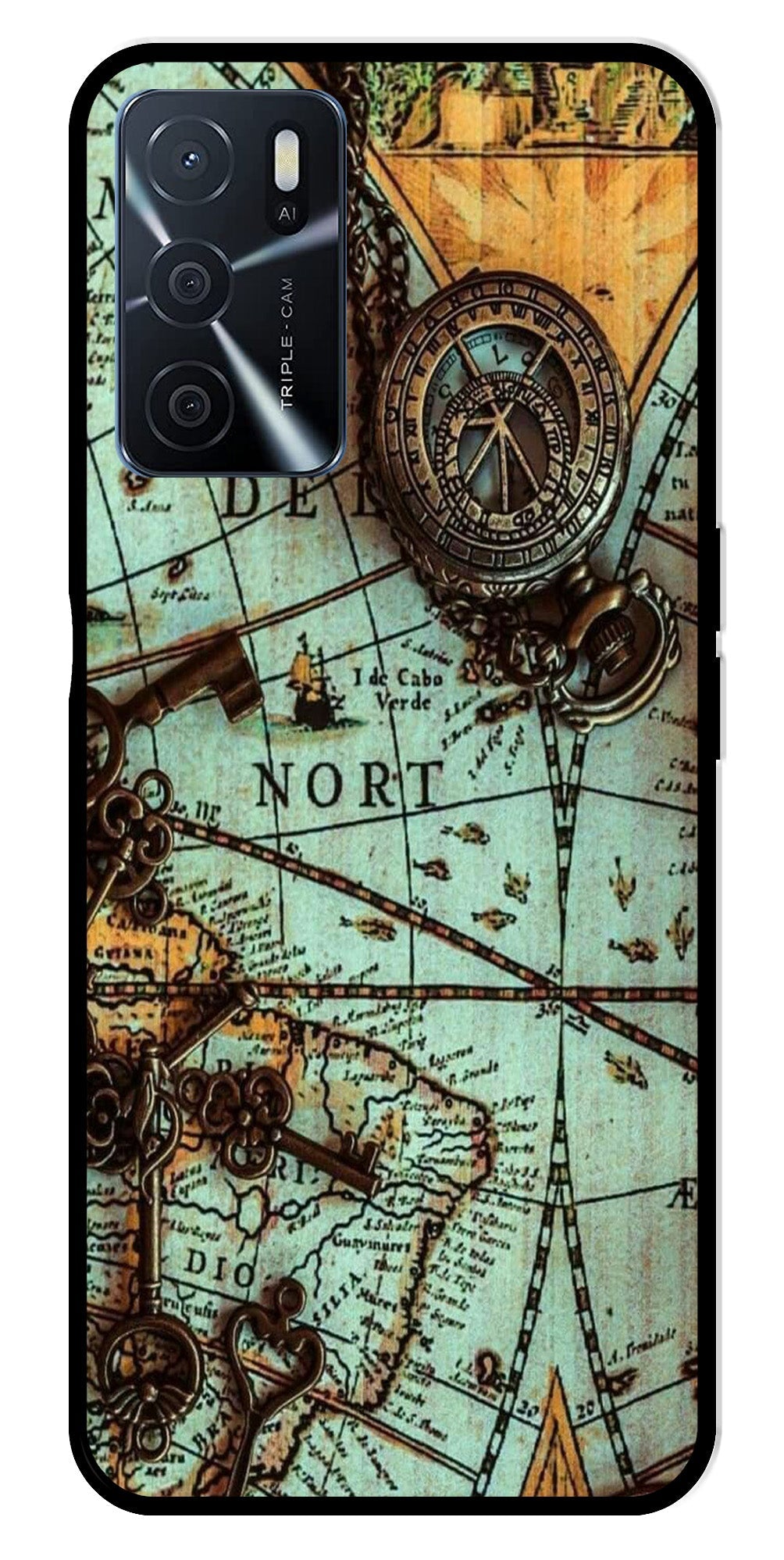 Map Design Metal Mobile Case for Oppo A16 (Design No -54)