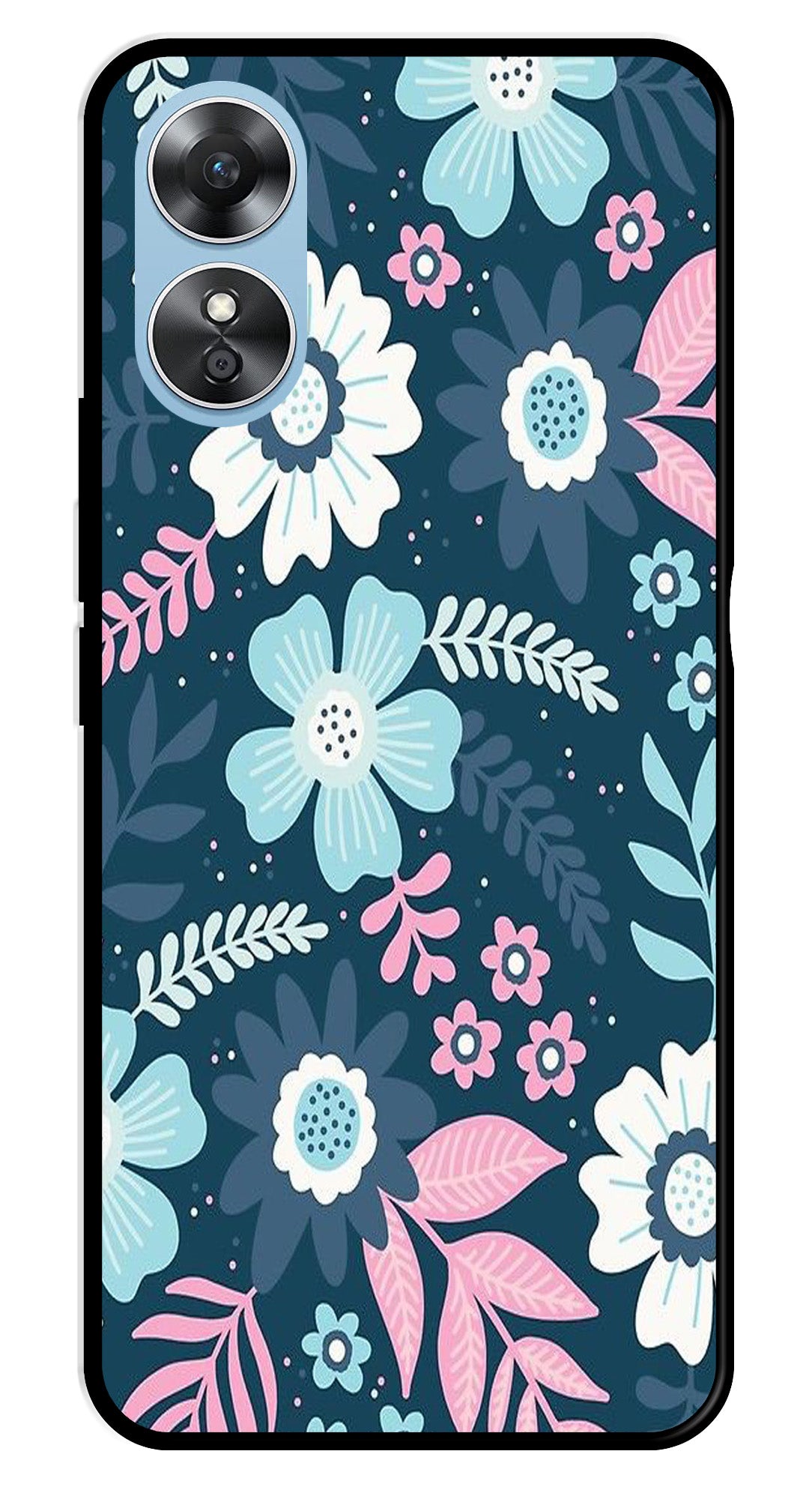Flower Leaves Design Metal Mobile Case for Oppo A17 (Design No -50)