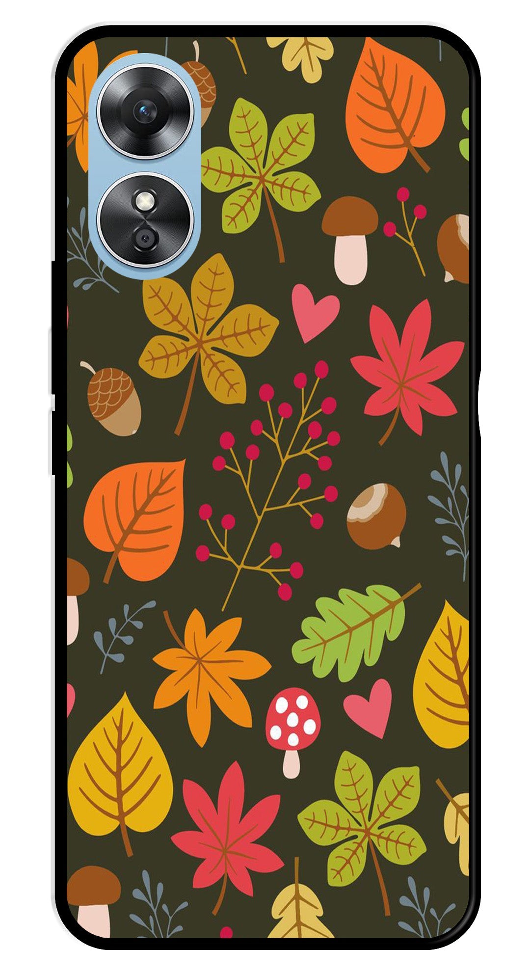 Leaves Design Metal Mobile Case for Oppo A17 (Design No -51)
