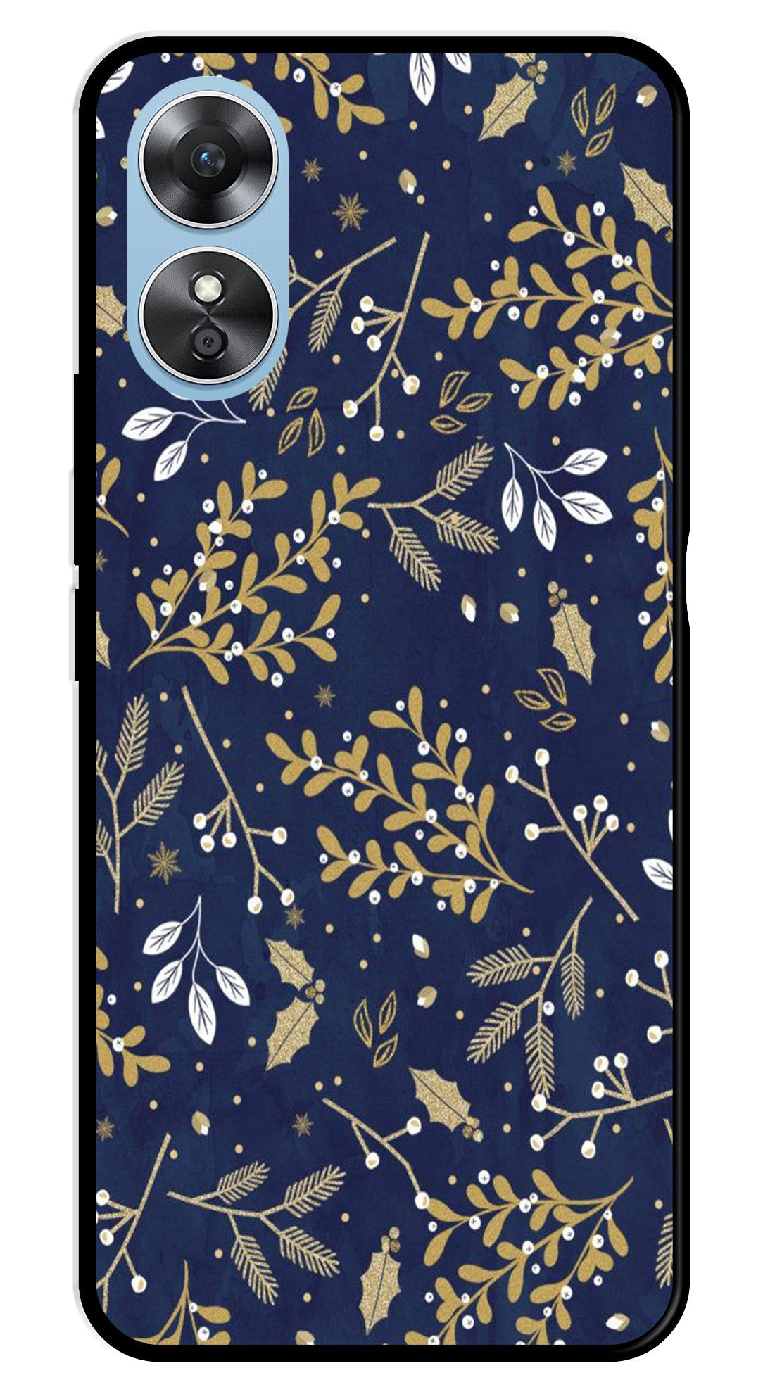 Floral Pattern Metal Mobile Case for Oppo A17 (Design No -52)