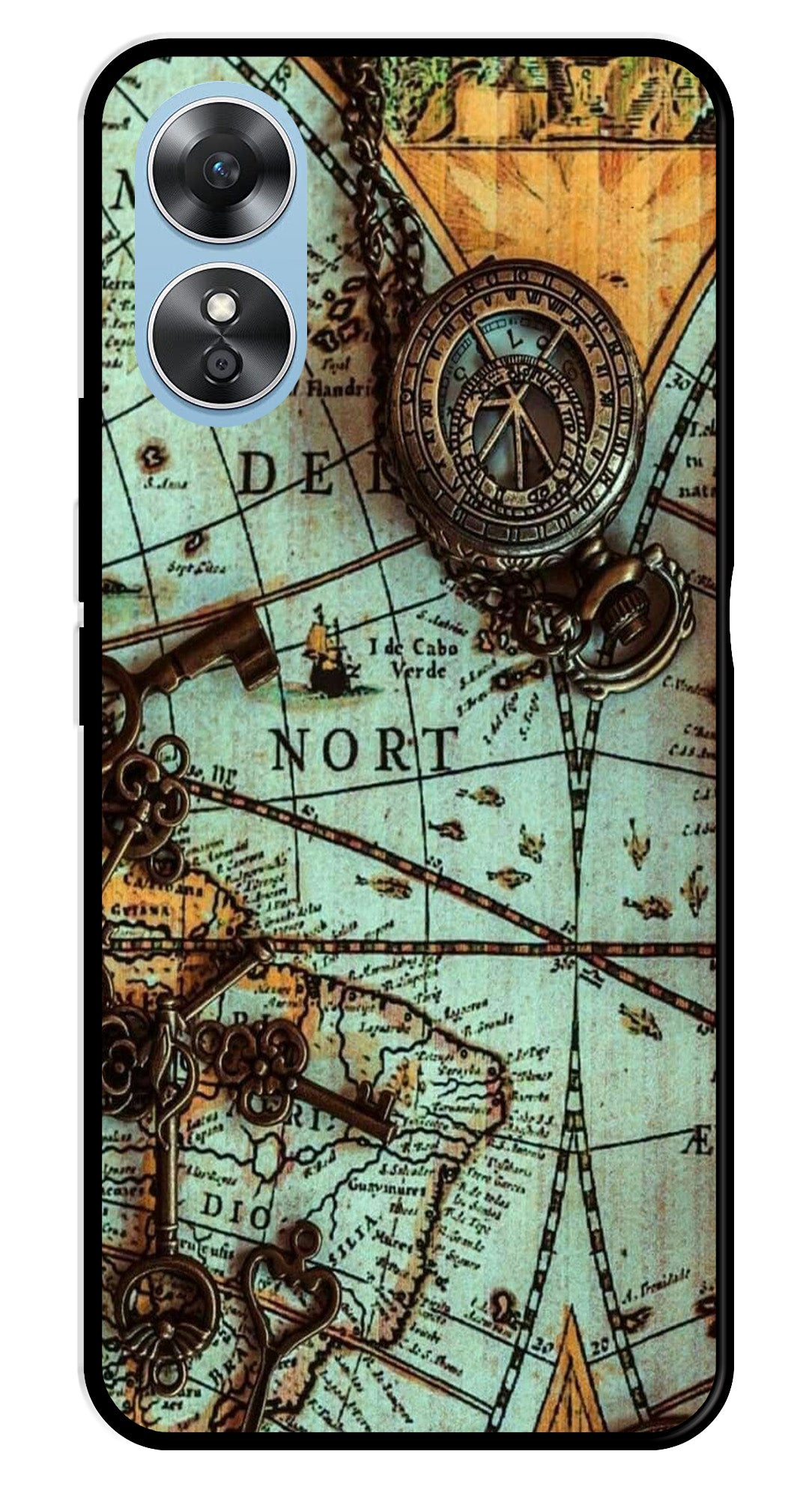 Map Design Metal Mobile Case for Oppo A17 (Design No -54)
