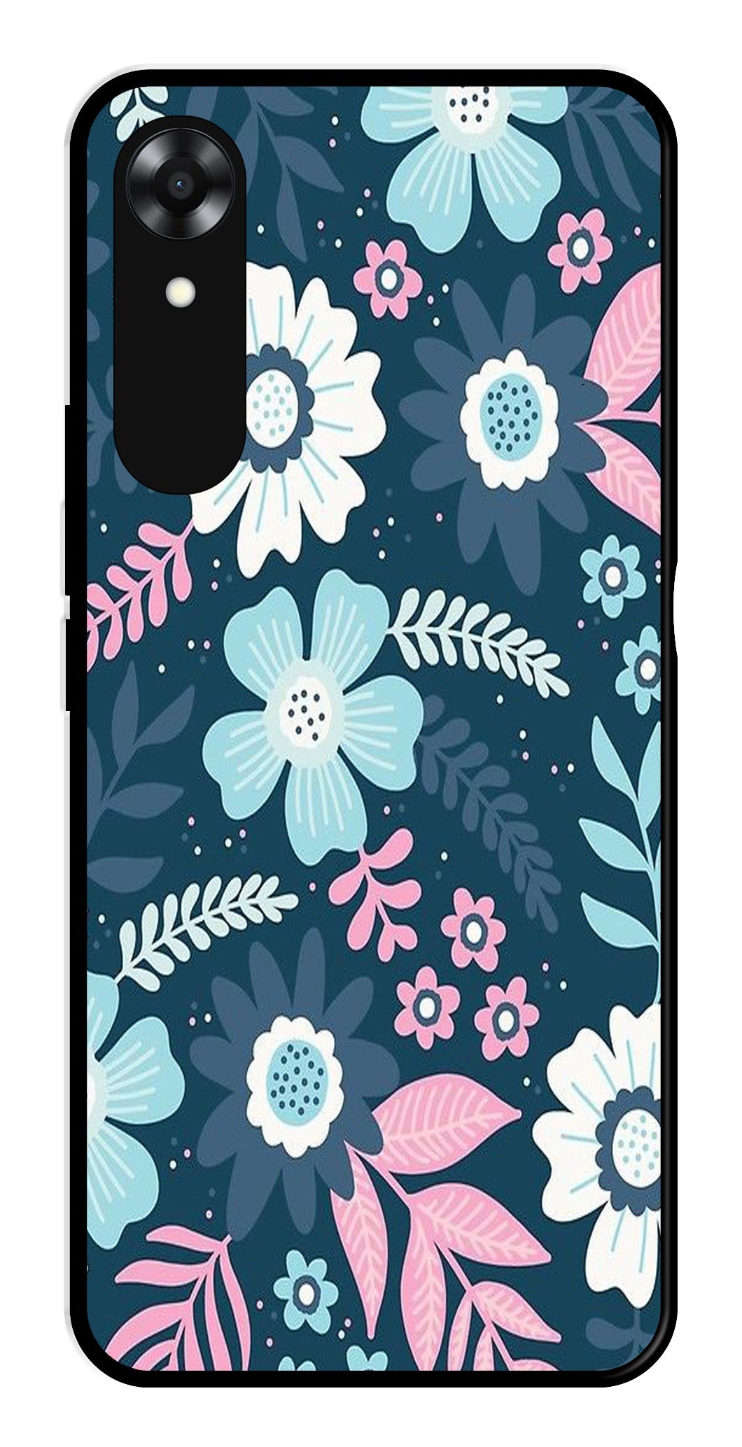 Flower Leaves Design Metal Mobile Case for Oppo A17K (Design No -50)