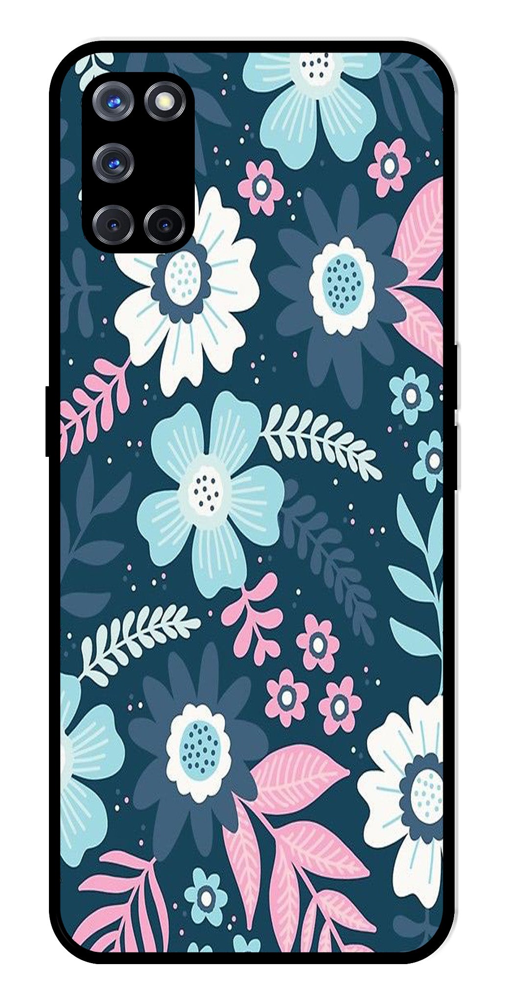 Flower Leaves Design Metal Mobile Case for Oppo A52 (Design No -50)