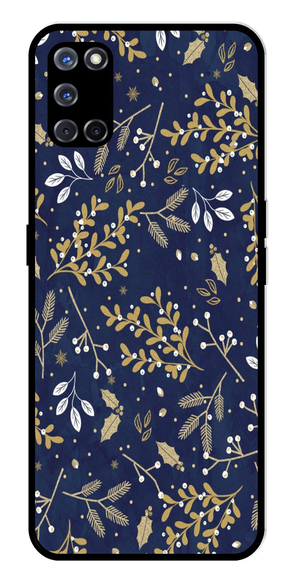 Floral Pattern Metal Mobile Case for Oppo A52 (Design No -52)