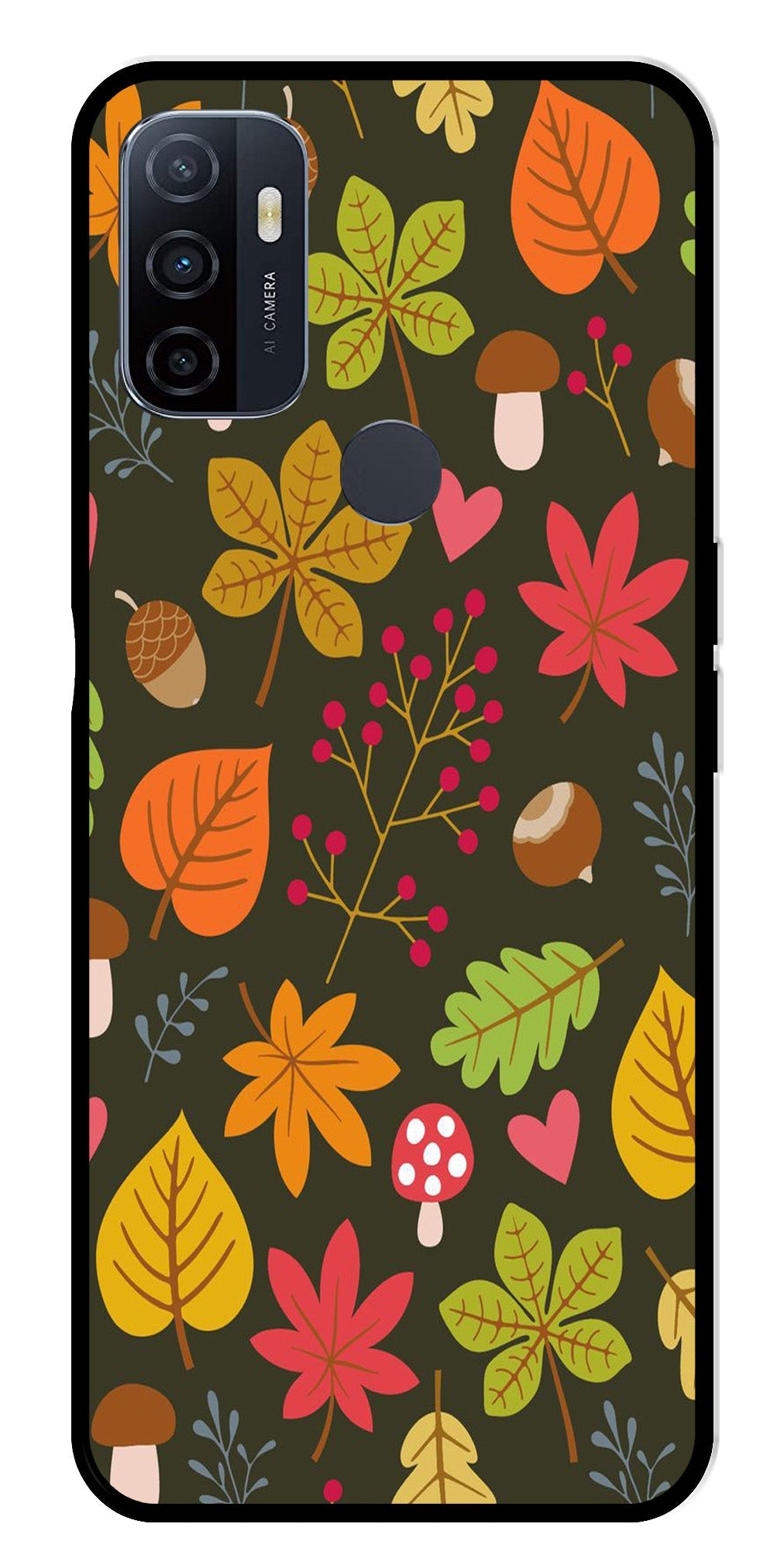 Leaves Design Metal Mobile Case for Oppo A53 (Design No -51)