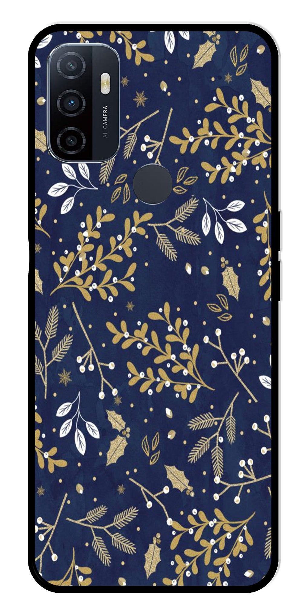 Floral Pattern Metal Mobile Case for Oppo A53 (Design No -52)