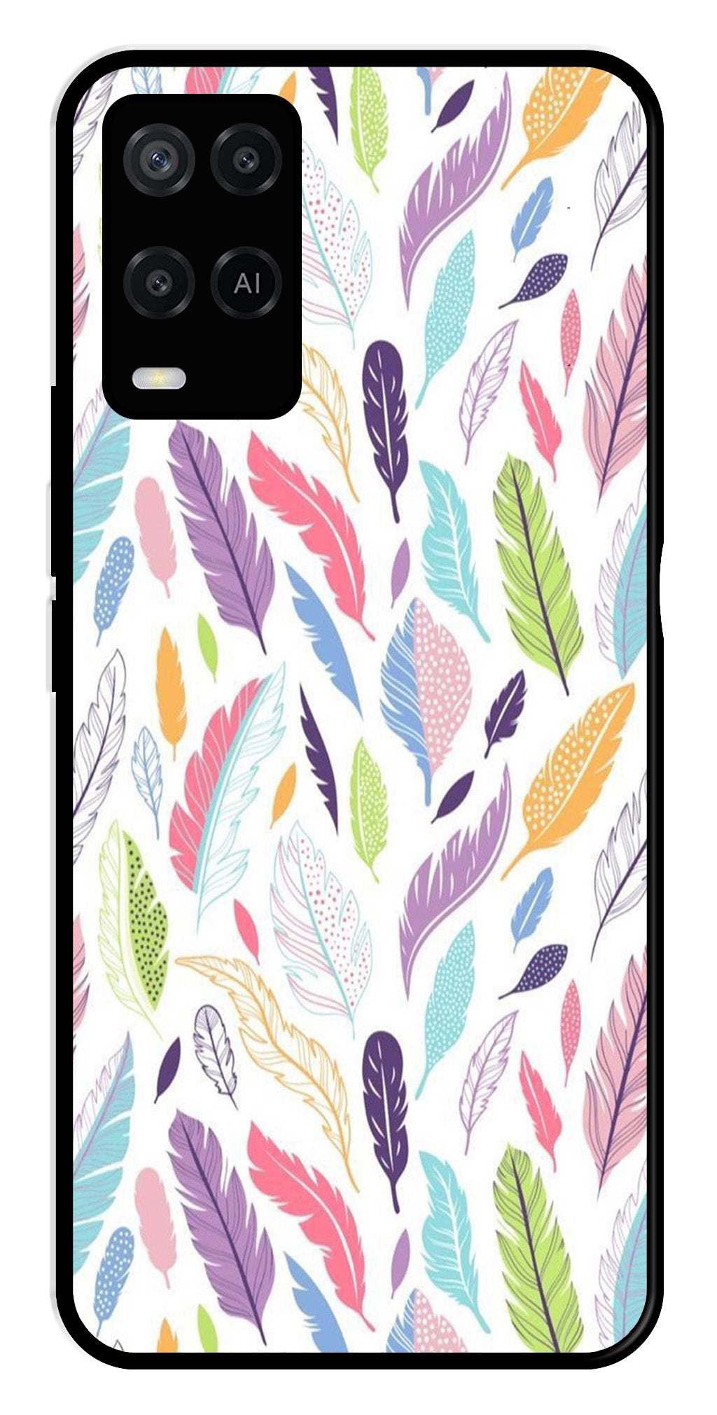 Colorful Feathers Metal Mobile Case for Oppo A54 4G Colorful Feathers Metal Mobile Case for Oppo A54 4G (Design No -06)