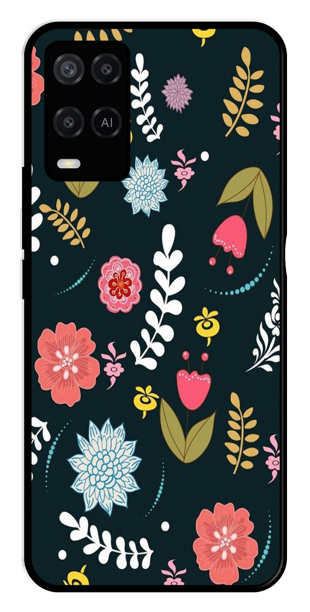 Floral Pattern2 Metal Mobile Case for Oppo A54 4G Floral Pattern2 Metal Mobile Case for Oppo A54 4G (Design No -12)