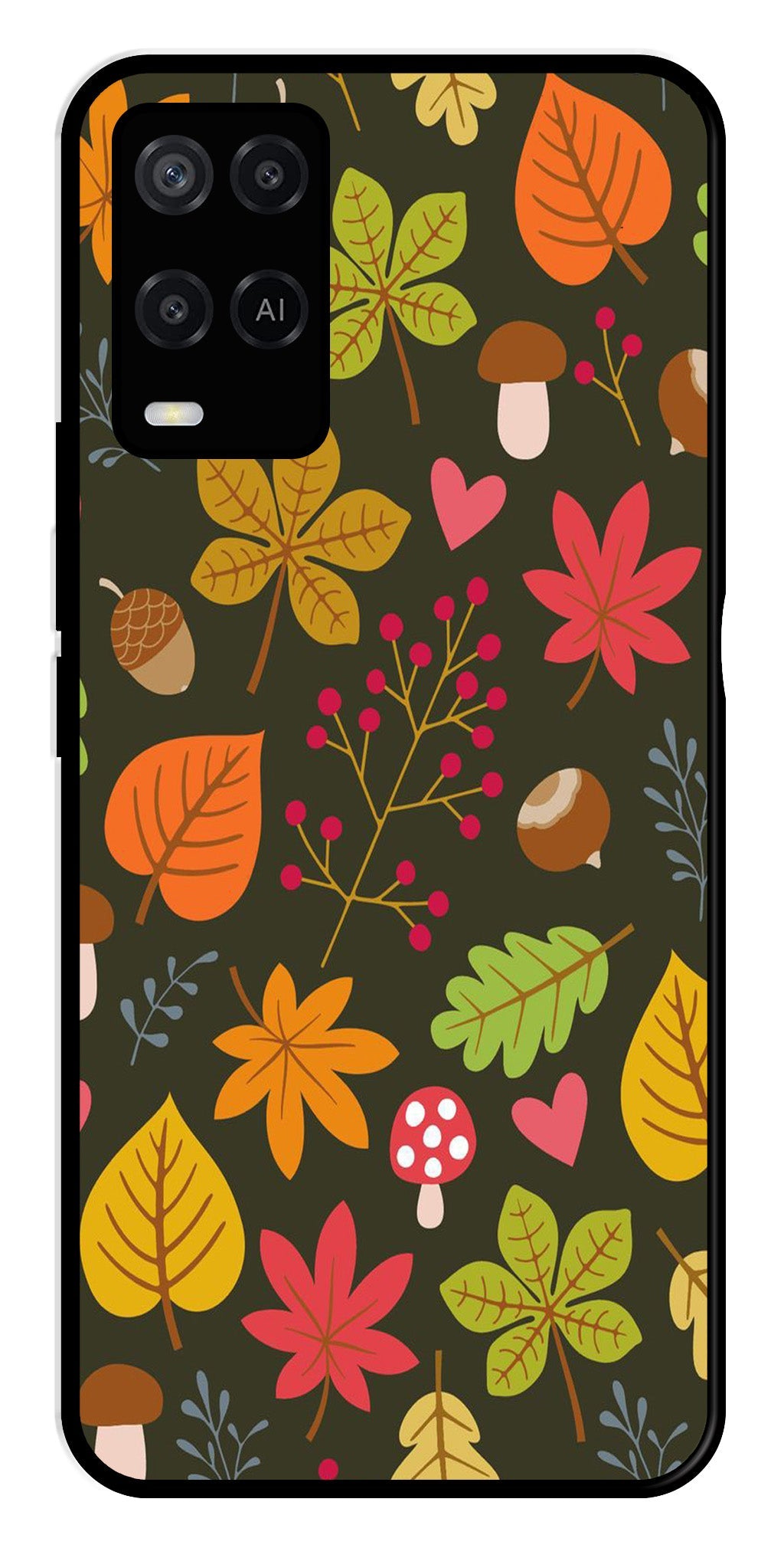 Leaves Design Metal Mobile Case for Oppo A54 4G (Design No -51)