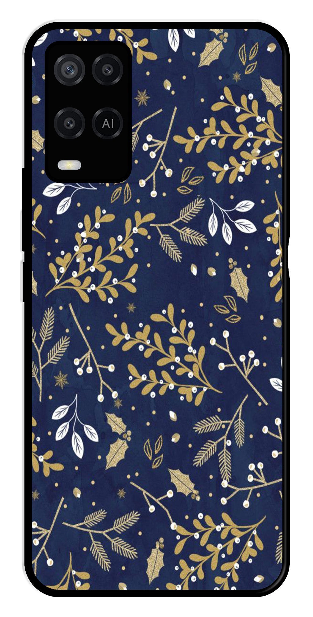 Floral Pattern Metal Mobile Case for Oppo A54 4G (Design No -52)