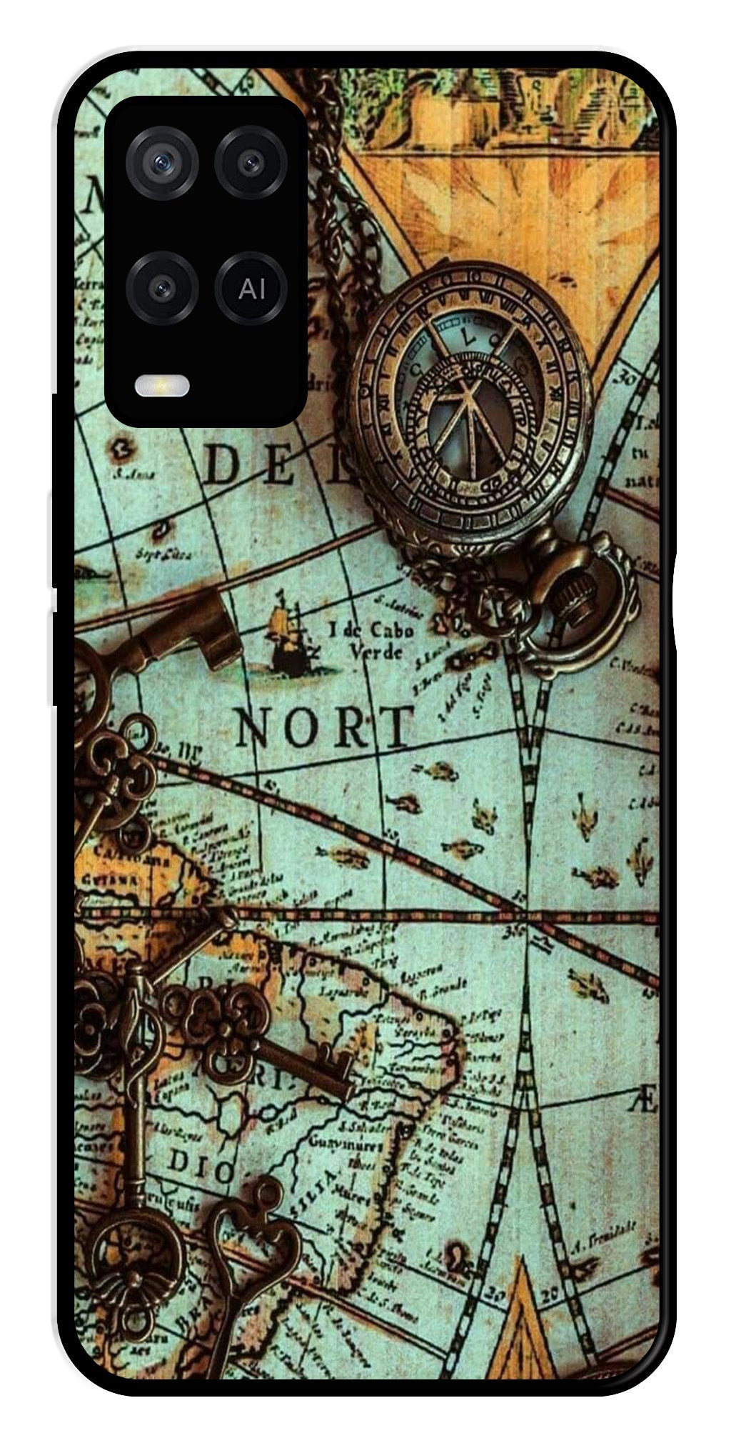 Map Design Metal Mobile Case for Oppo A54 4G (Design No -54)