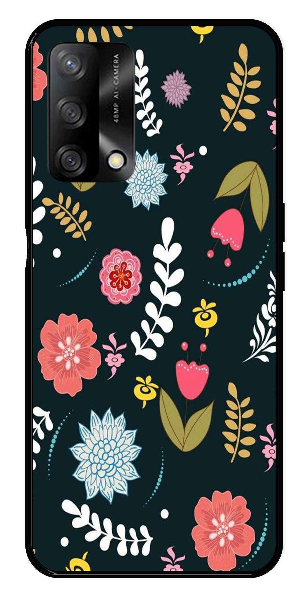 Floral Pattern2 Metal Mobile Case for Oppo A54 5G Floral Pattern2 Metal Mobile Case for Oppo A54 5G (Design No -12)