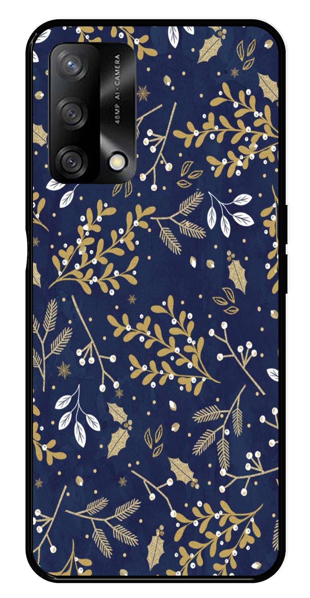 Floral Pattern Metal Mobile Case for Oppo A54 5G (Design No -52)