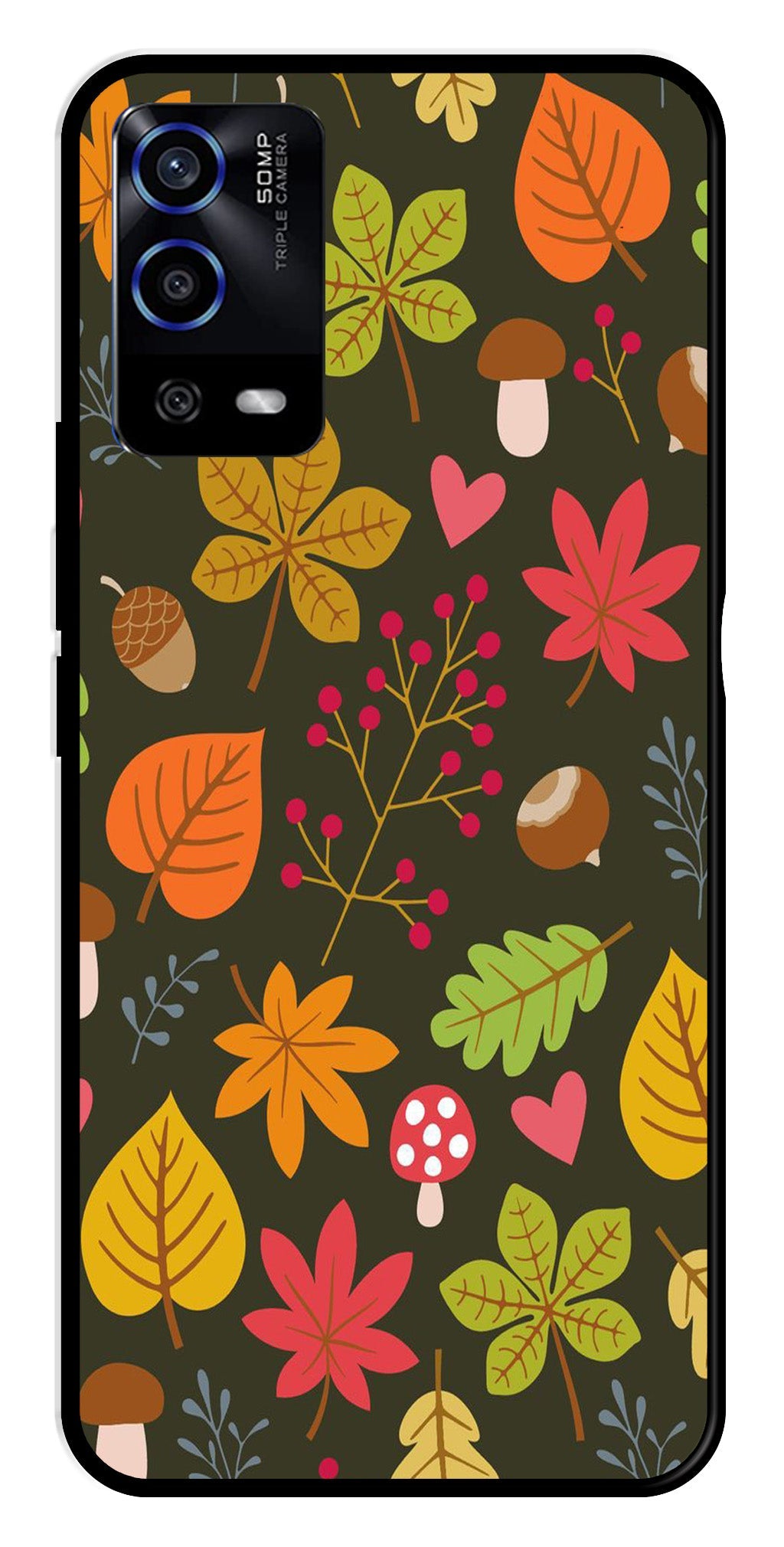 Leaves Design Metal Mobile Case for Oppo A55 (Design No -51)