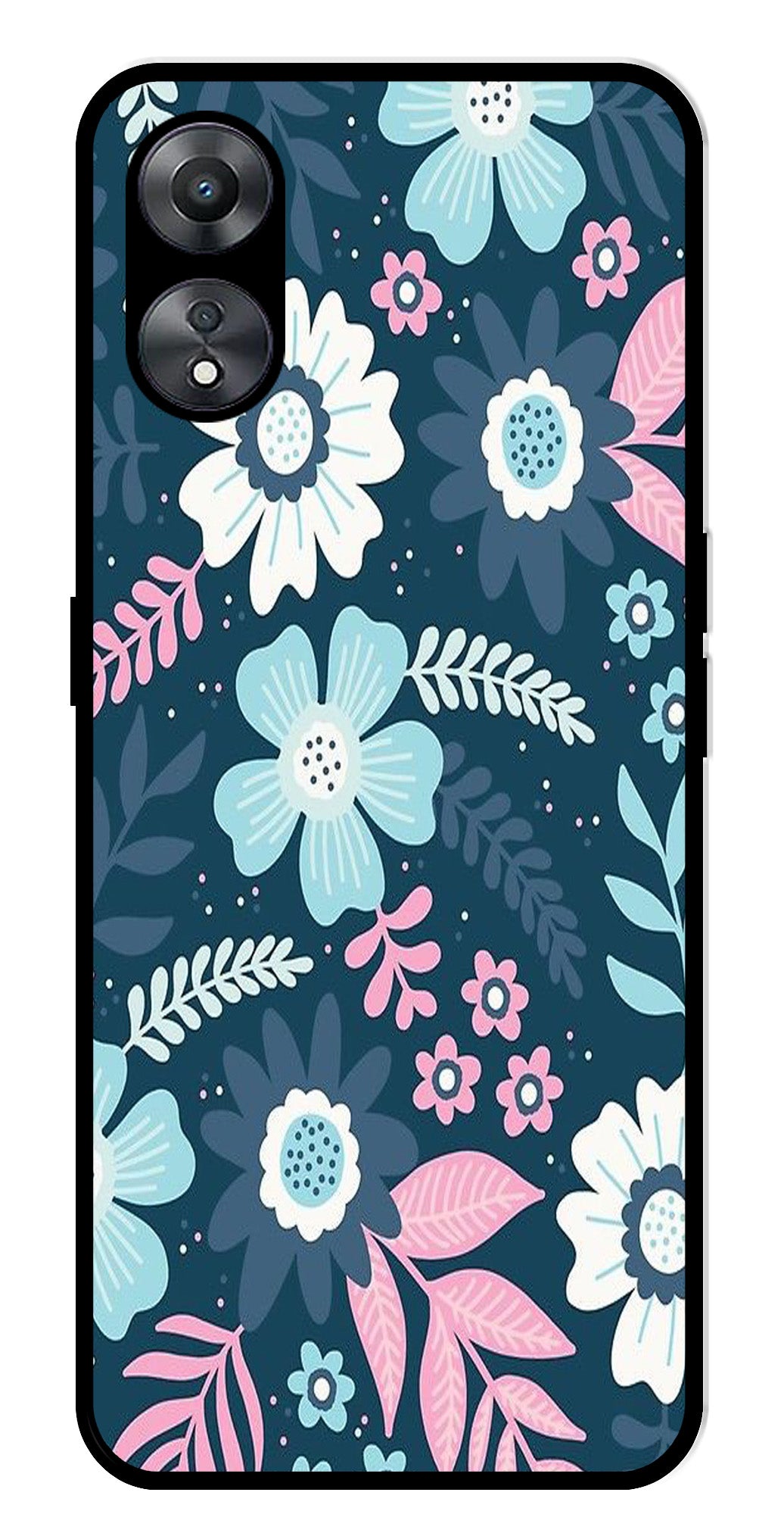 Flower Leaves Design Metal Mobile Case for Oppo A58 5G Flower Leaves Design Metal Mobile Case for Oppo A58 5G (Design No -50)