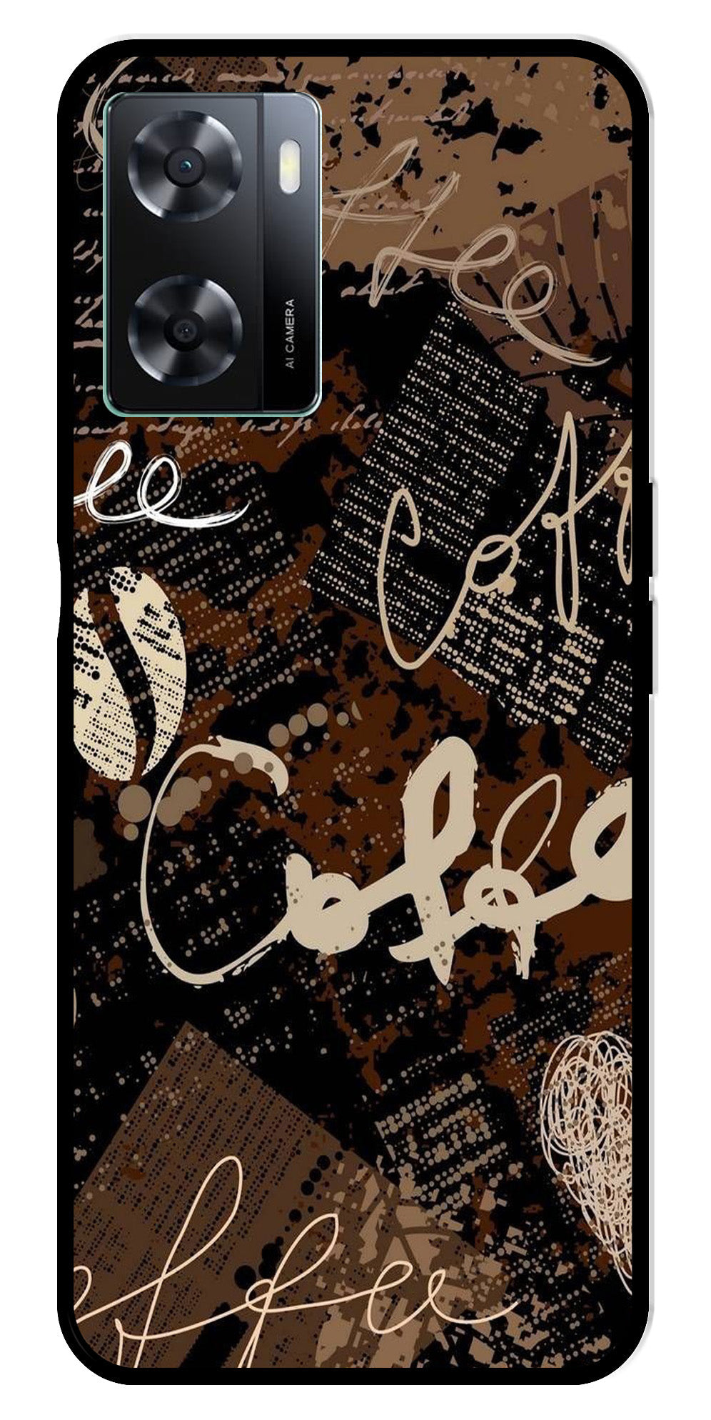 Coffee Pattern Metal Mobile Case for Oppo A77s 4G Coffee Pattern Metal Mobile Case for Oppo A77s 4G (Design No -37)