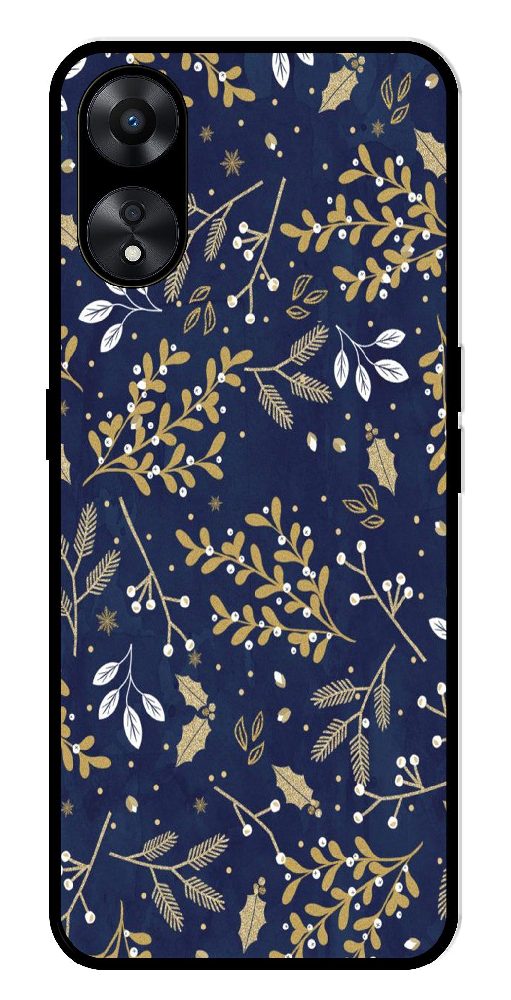 Floral Pattern Metal Mobile Case for Oppo A78 (Design No -52)