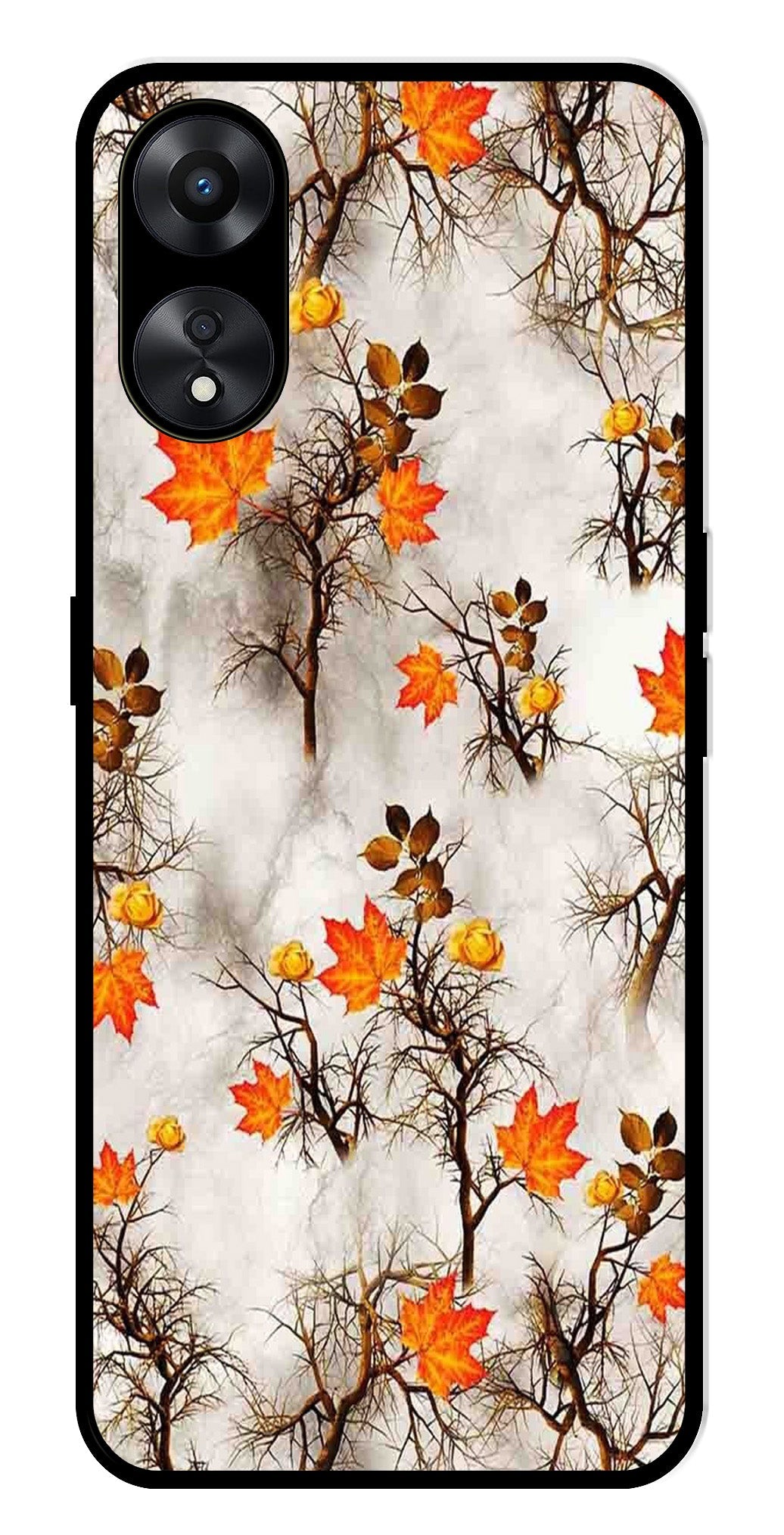 Autumn leaves Metal Mobile Case for Oppo A78 5G (Design No -55)