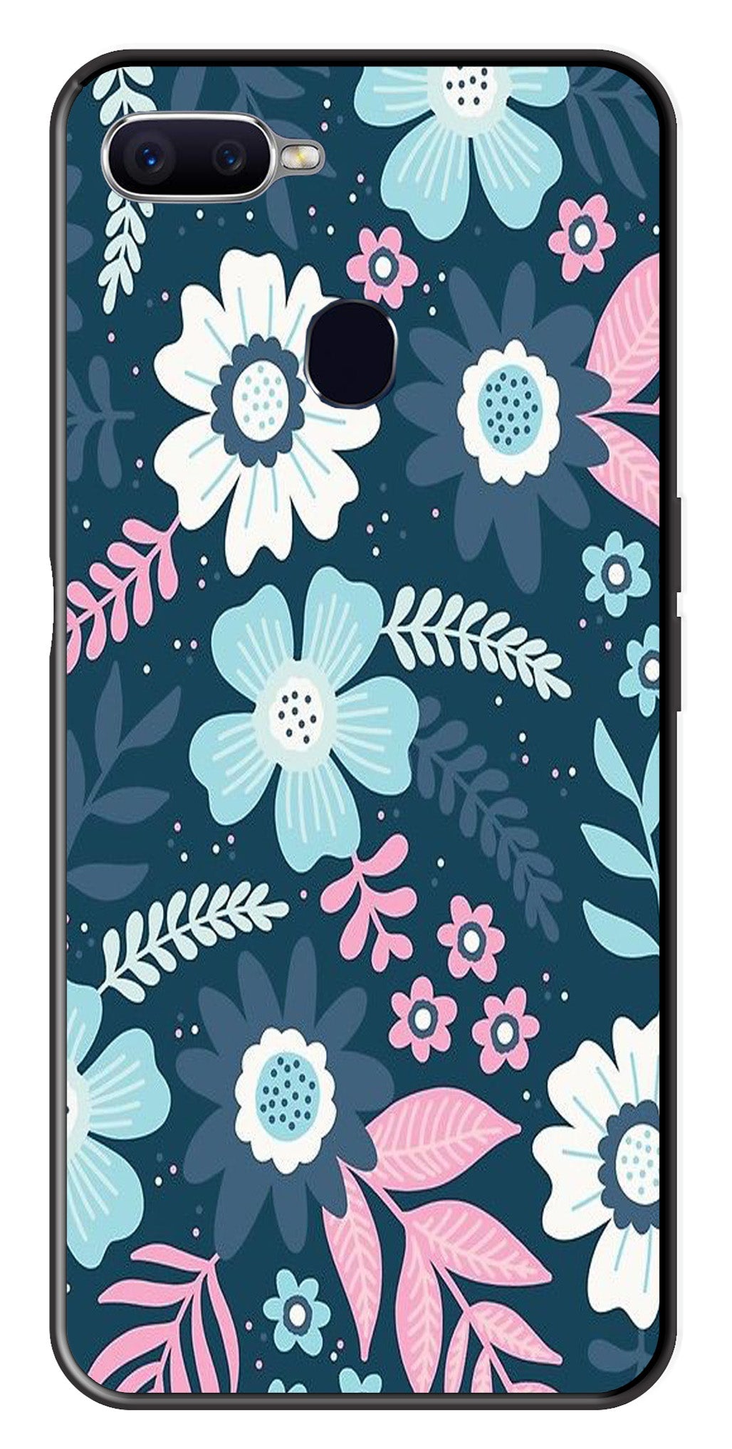 Flower Leaves Design Metal Mobile Case for Oppo A7 (Design No -50)