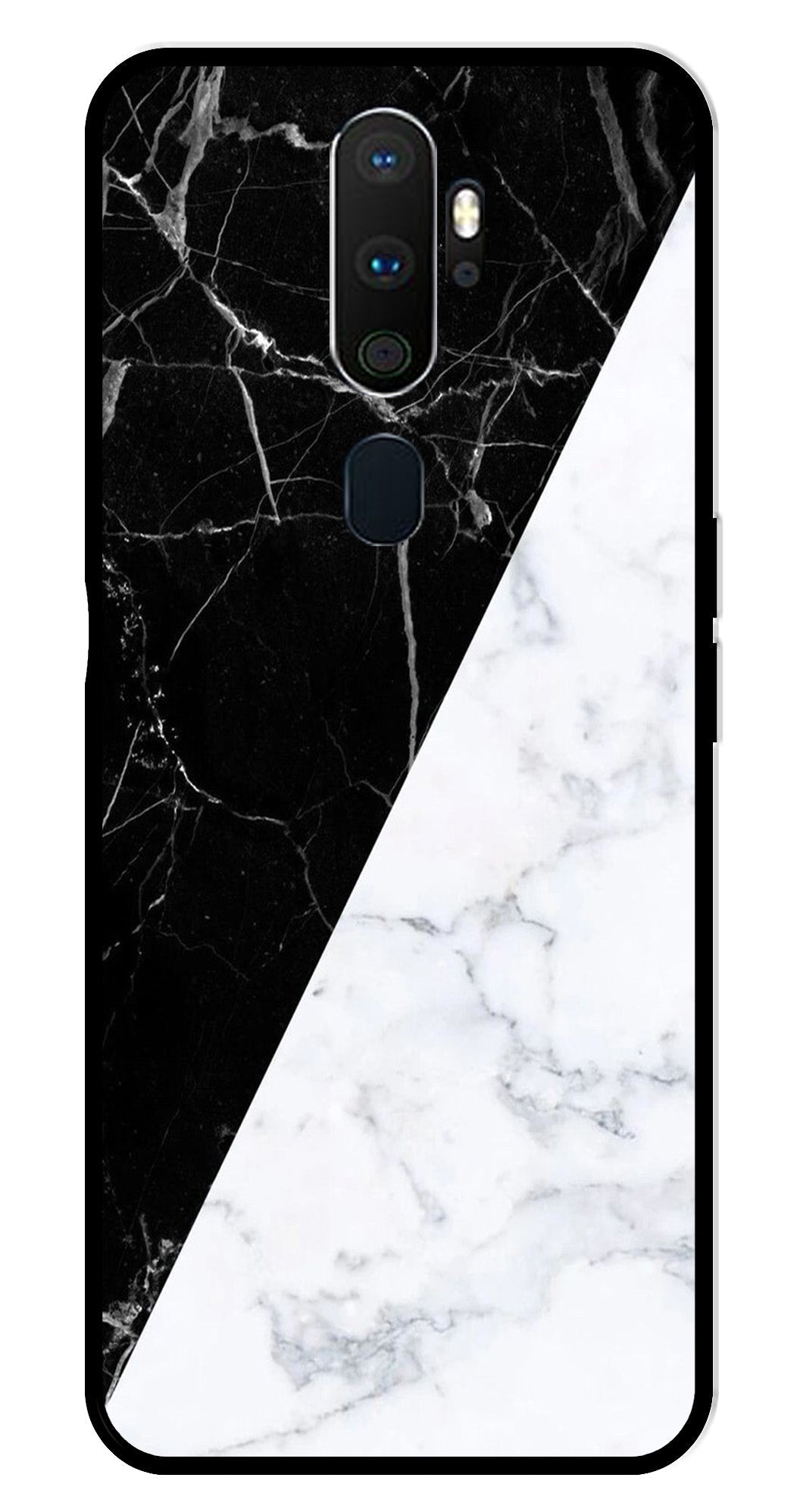 Black White Marble Design Metal Mobile Case for Oppo A9 2020 (Design No -09)