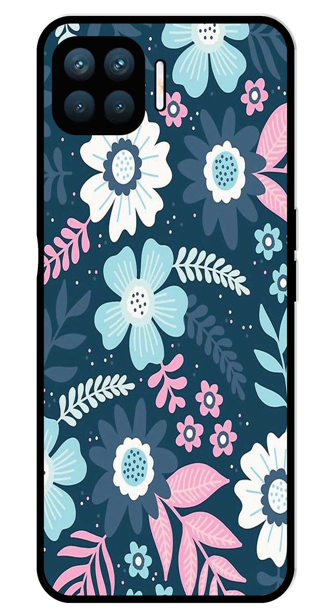 Flower Leaves Design Metal Mobile Case for Oppo F17 Pro (Design No -50)